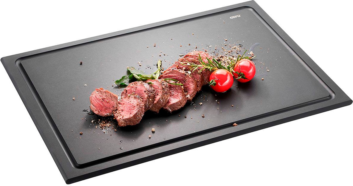 GEFU Schneidebrett »SLIZE«, (1 St.), Holzverbundstoff aus 80 % recyceltem Material, Saftrille