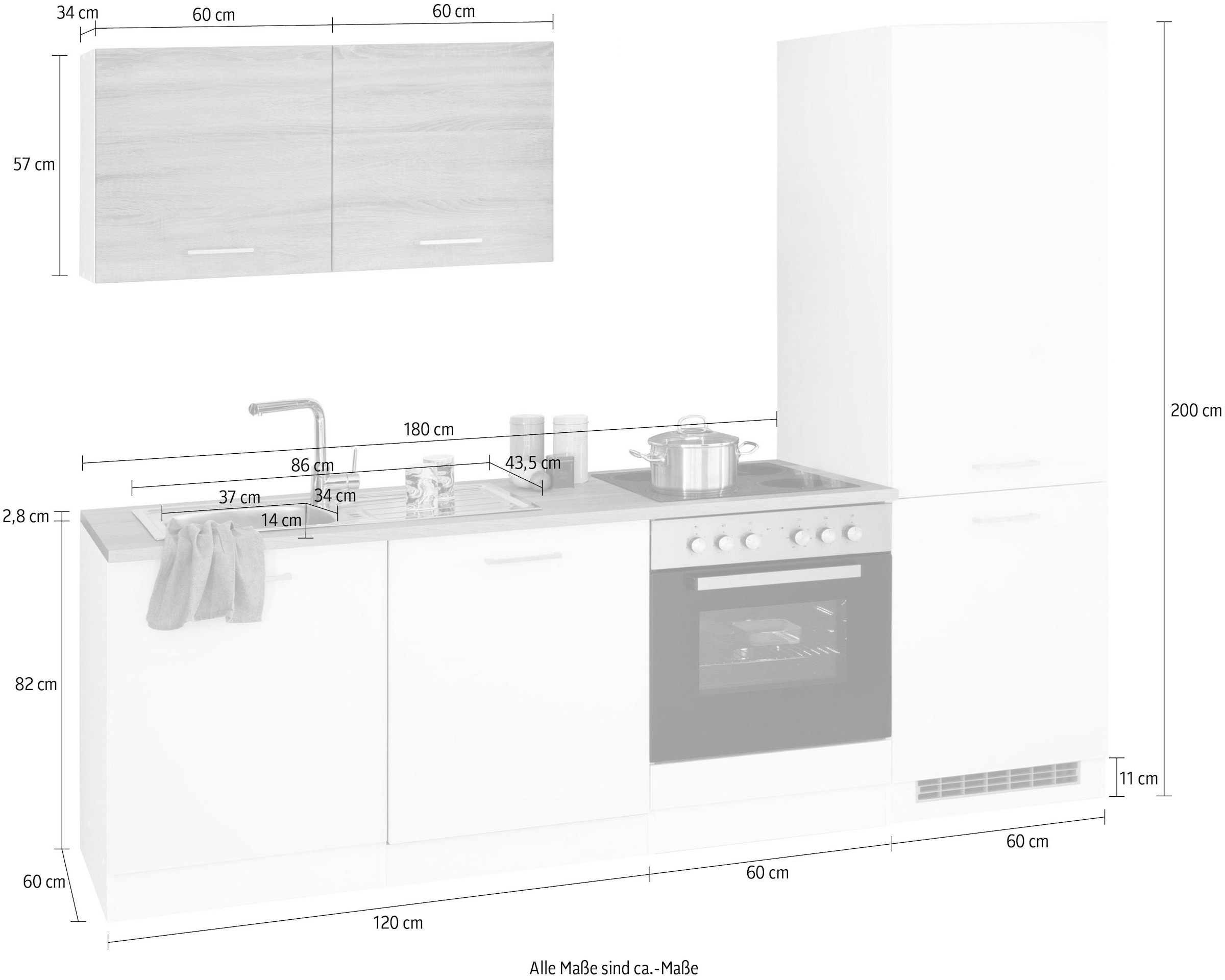 KOCHSTATION Küchenzeile »KS-Visby«, mit E-Geräten, Breite 240 cm inkl. Kühl/Gefrierkombination