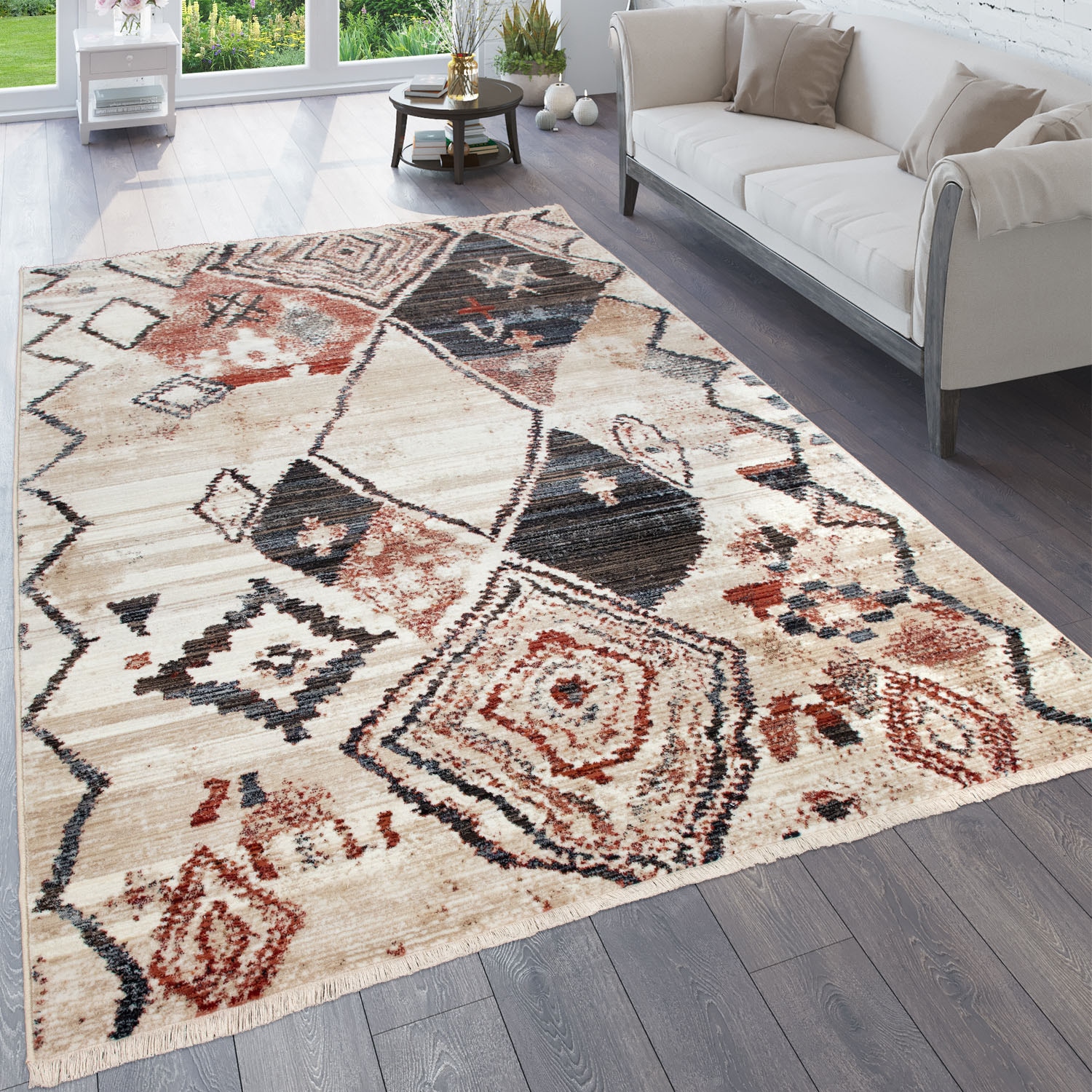 Paco Home Teppich »Sena 456«, rechteckig, 11 mm Höhe, Kurzflor, modern gemustert, mit Fransen