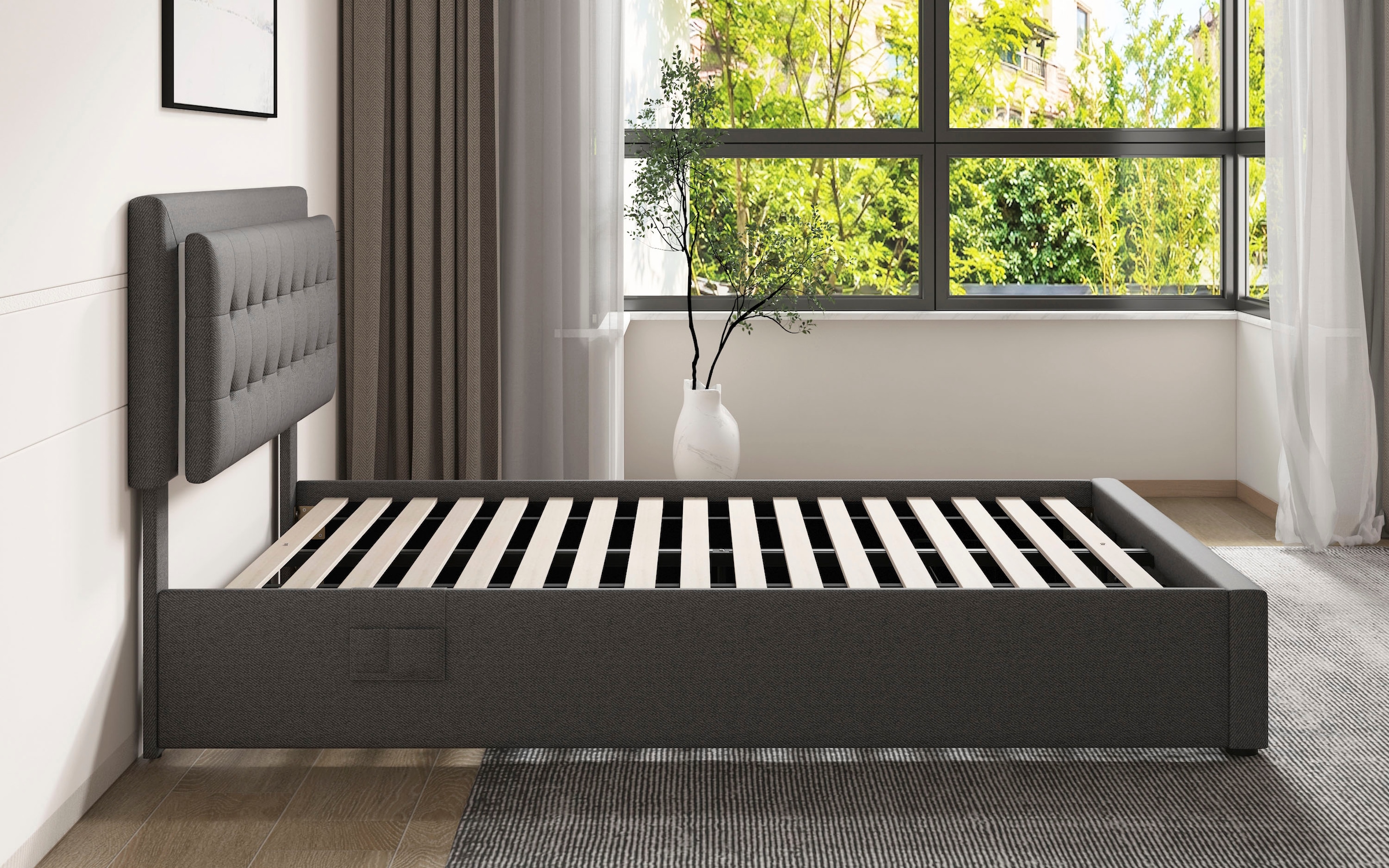 OTTO home Polsterbett »LESANDA, LED-Stauraumbett mit Lattenrost & Schubladen, Strukturstoff« Liegefläche 140x200cm / 160x200cm / 180x200cm
