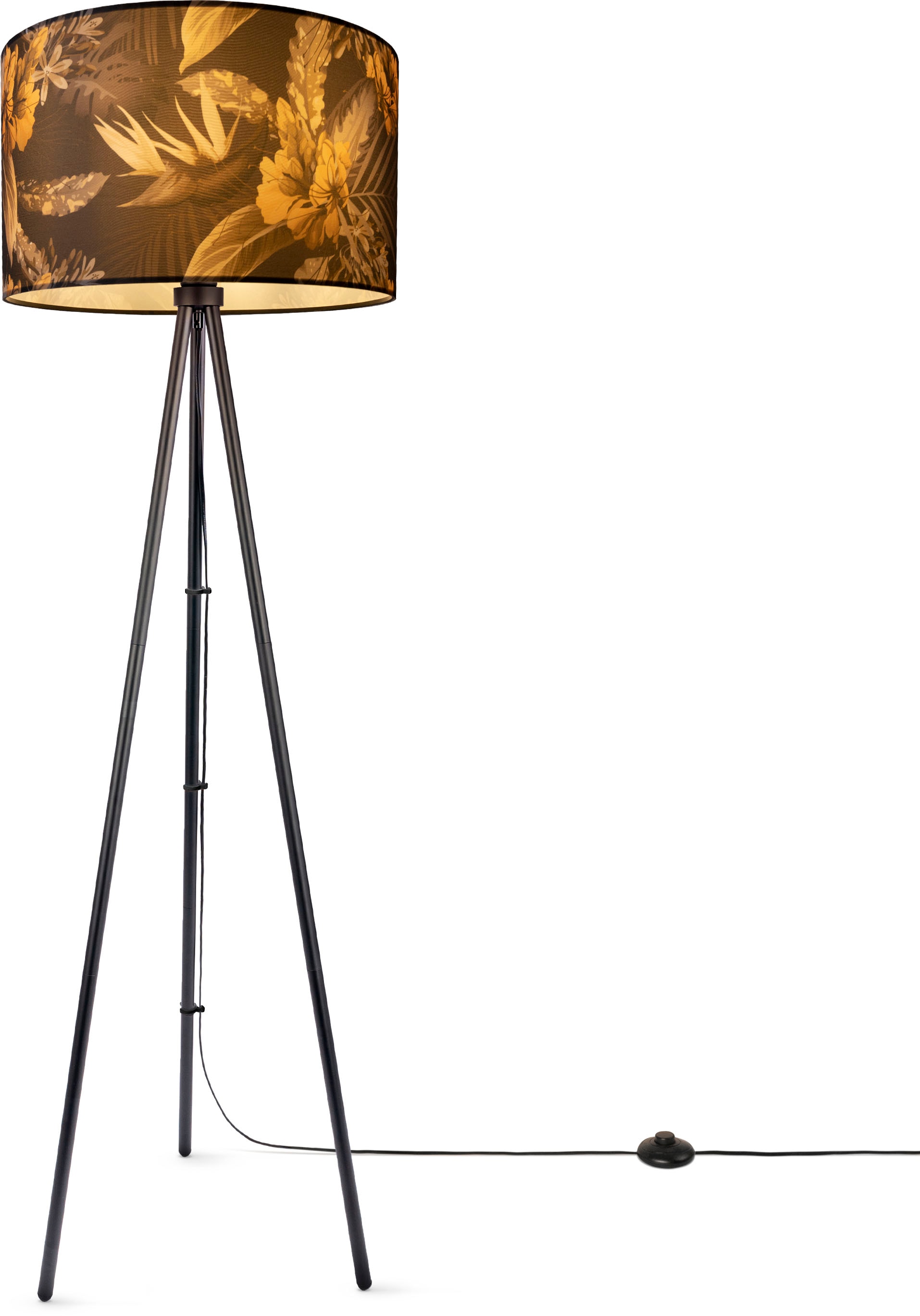 Paco Home Stehlampe »Trina Flower«, Leuchtmittel E27 | ohne Leuchtmittel, Standleuchte Dreibein Stativ Stoffschirm Rund Blumen Floral Modern