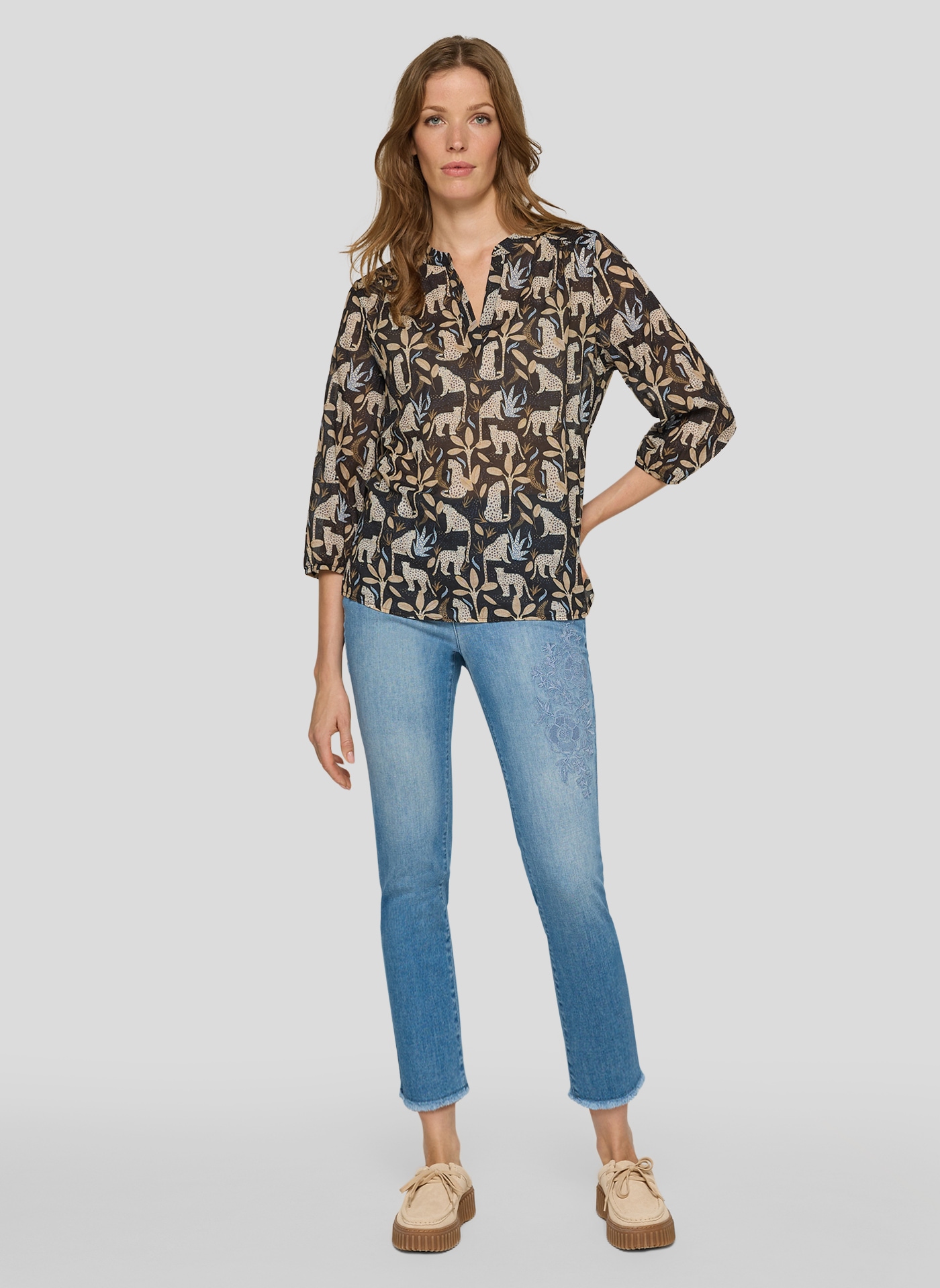 Rabe Druckbluse mit floralem Muster und Splitneck