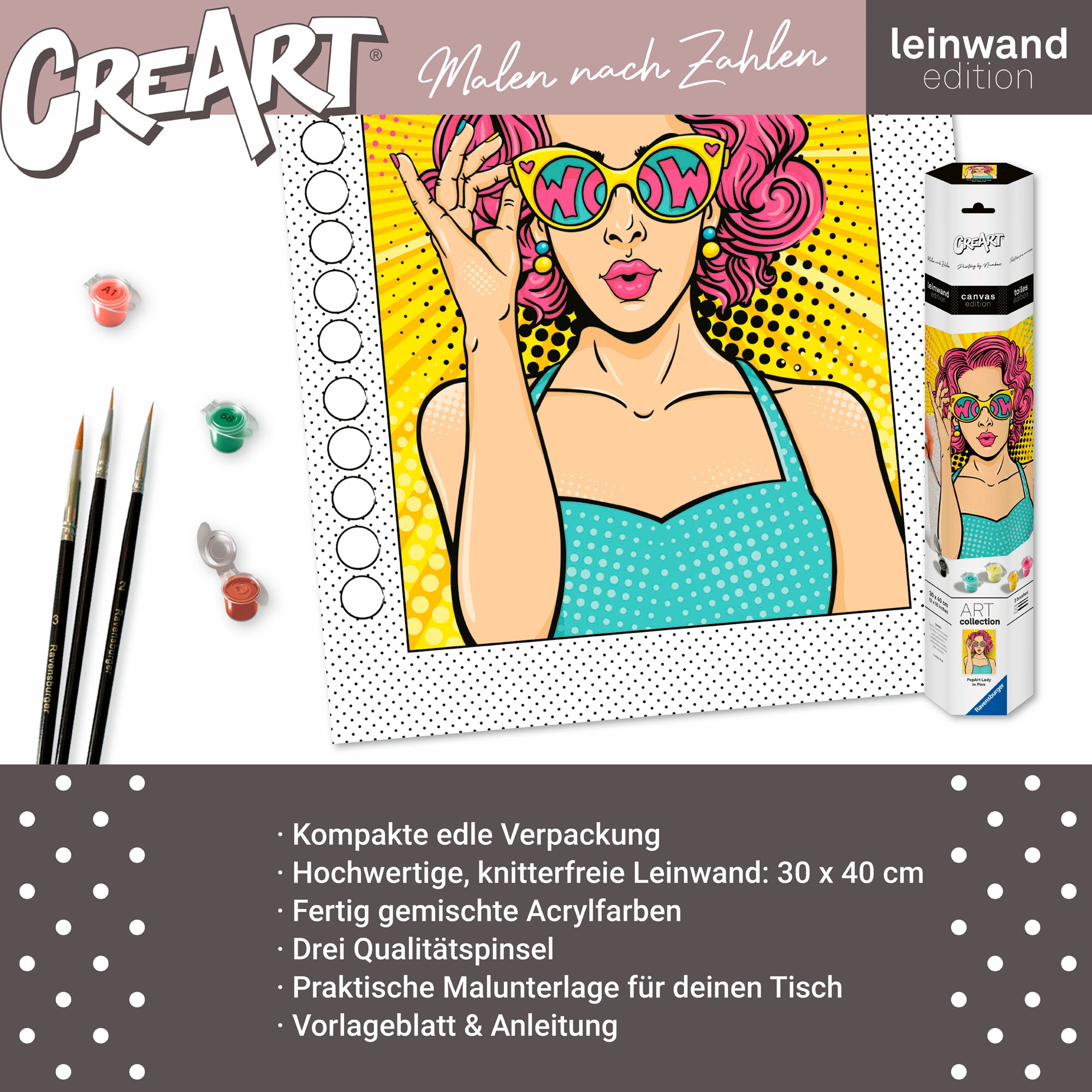 Ravensburger Malen nach Zahlen »CreArt, ART Collection, Leinwand Lady in Pink« für Erwachsene; Made in Europe