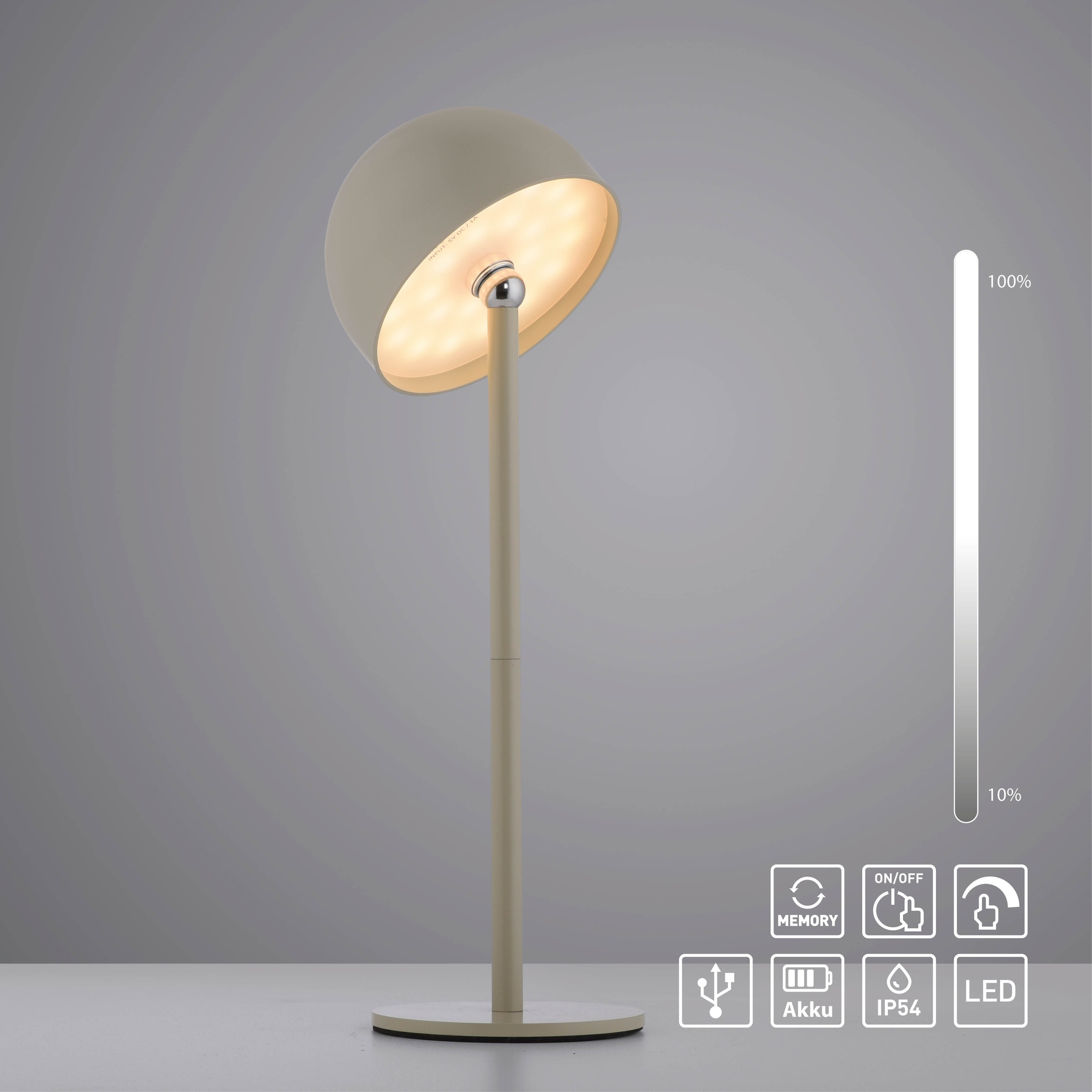 my home Tischleuchte »Akku Tischleuchte Hesper Indoor Outdoor, magnetischer Flaschenaufsatz«, 1 flammig, Leuchtmittel LED-Board | LED fest integriert, Pilzlampe Flaschenaufsatz, Regulierung der Lichtstärke, Pilz, Lampe