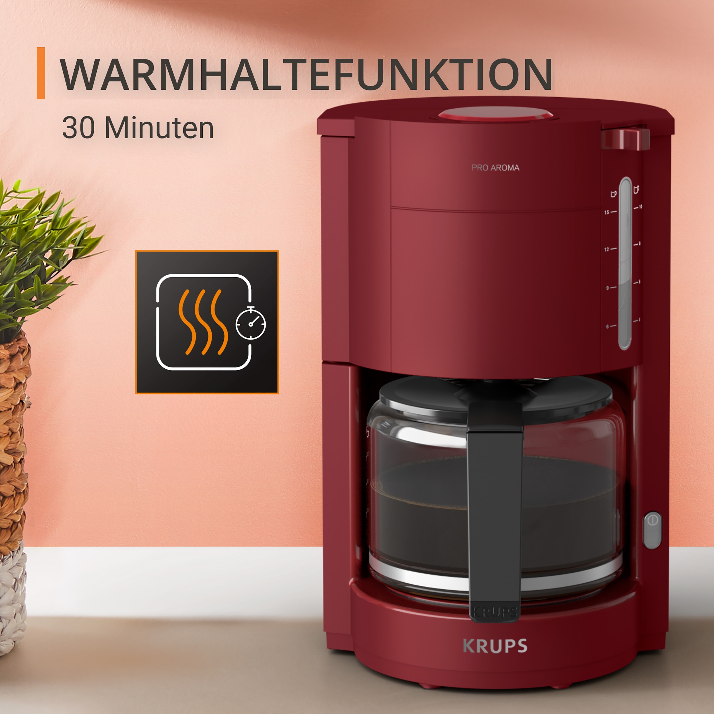 Krups Filterkaffeemaschine »F30905 Pro Aroma«, 1,25 l Kaffeekanne, Papierfilter-Permanentfilter, 1x4, Filterhalter Öffnungshilfe, 1,25 l, 30 Minuten Warmhaltefunktion