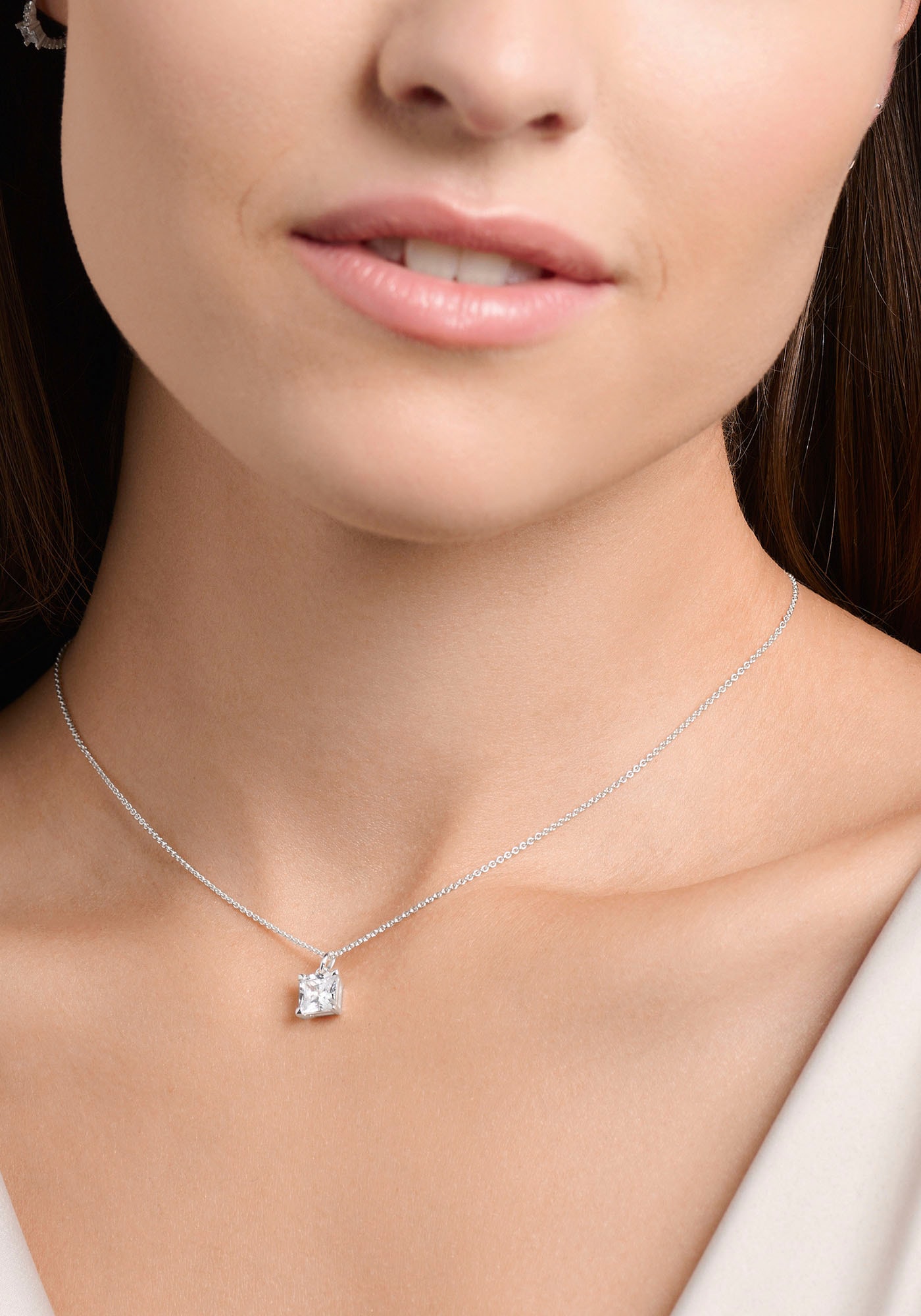 THOMAS SABO Kette mit Anhänger »mit blauem oder weißem Stein KE2156-051-14-L45V, KE2156-699-32-L45V« mit Zirkonia (synth.) oder Glas-Keramik Stein