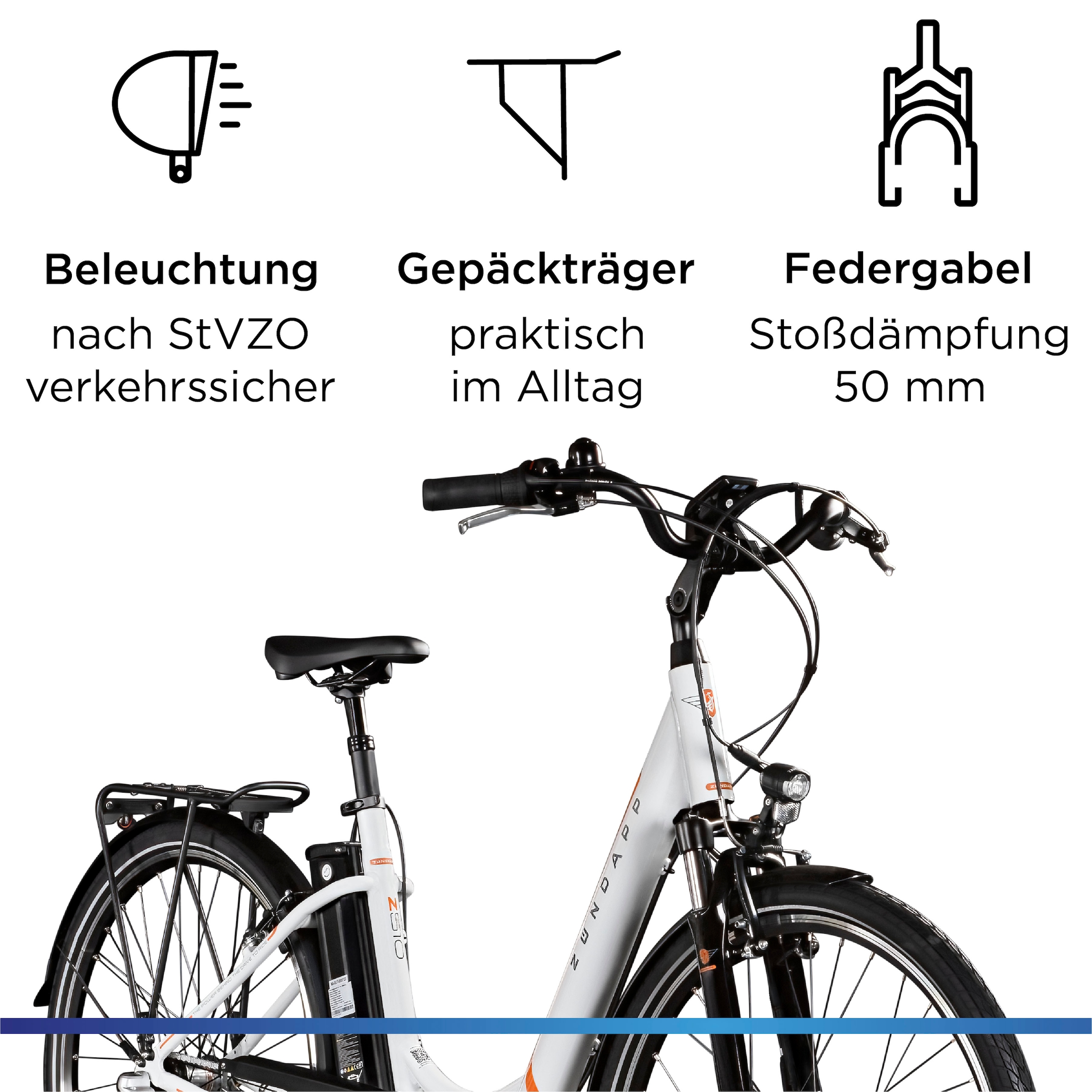 Zündapp E-Bike »Z510«, 3 Gang, Shimano, Nexus SC-3C41, Frontmotor 250 W, Pedelec, Elektrofahrrad für Damen u. Herren