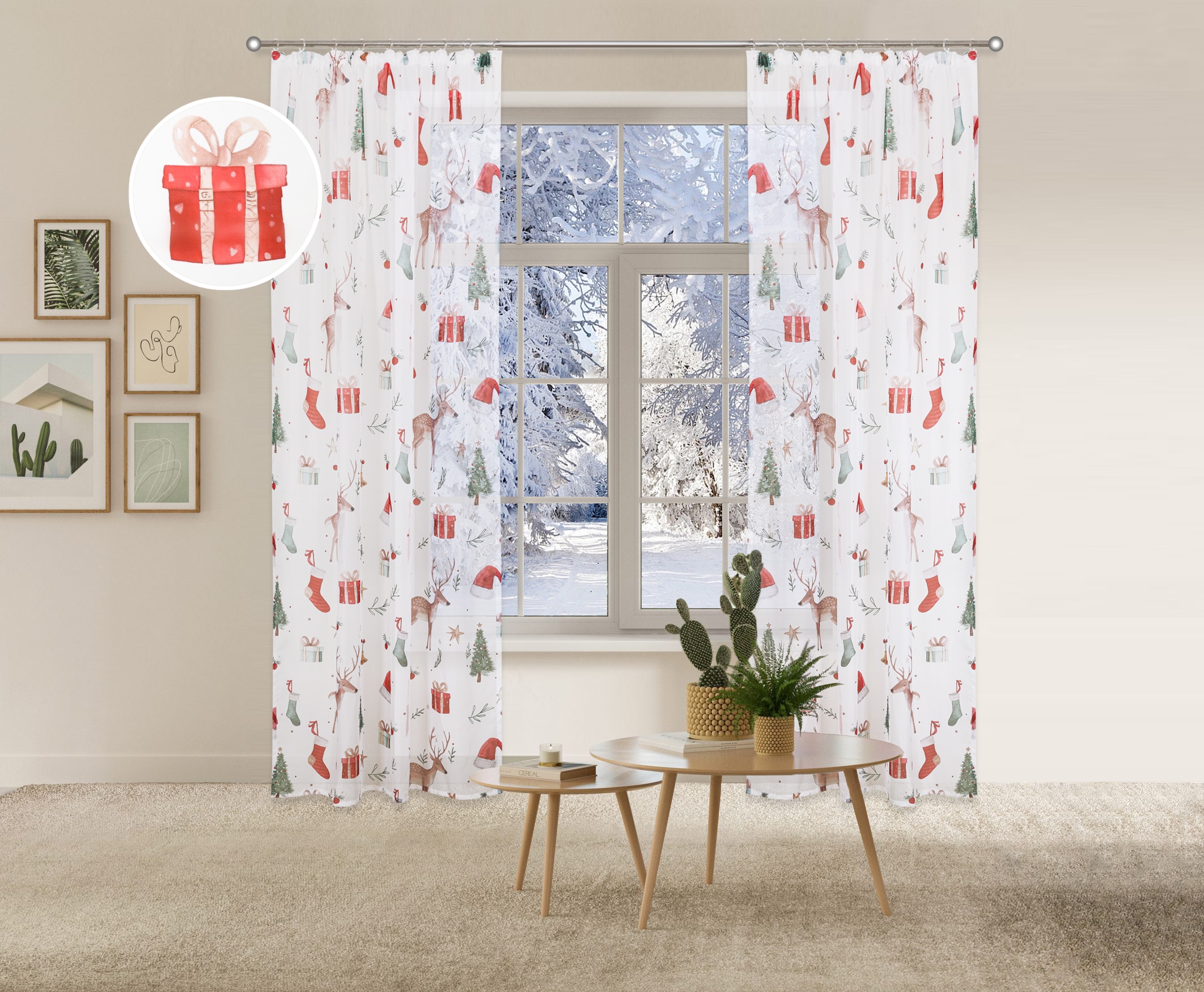 my home Gardine »Olwyn«, (1 St.), weihnachtlich, bedruckt, halbtransparent, günstig online kaufen