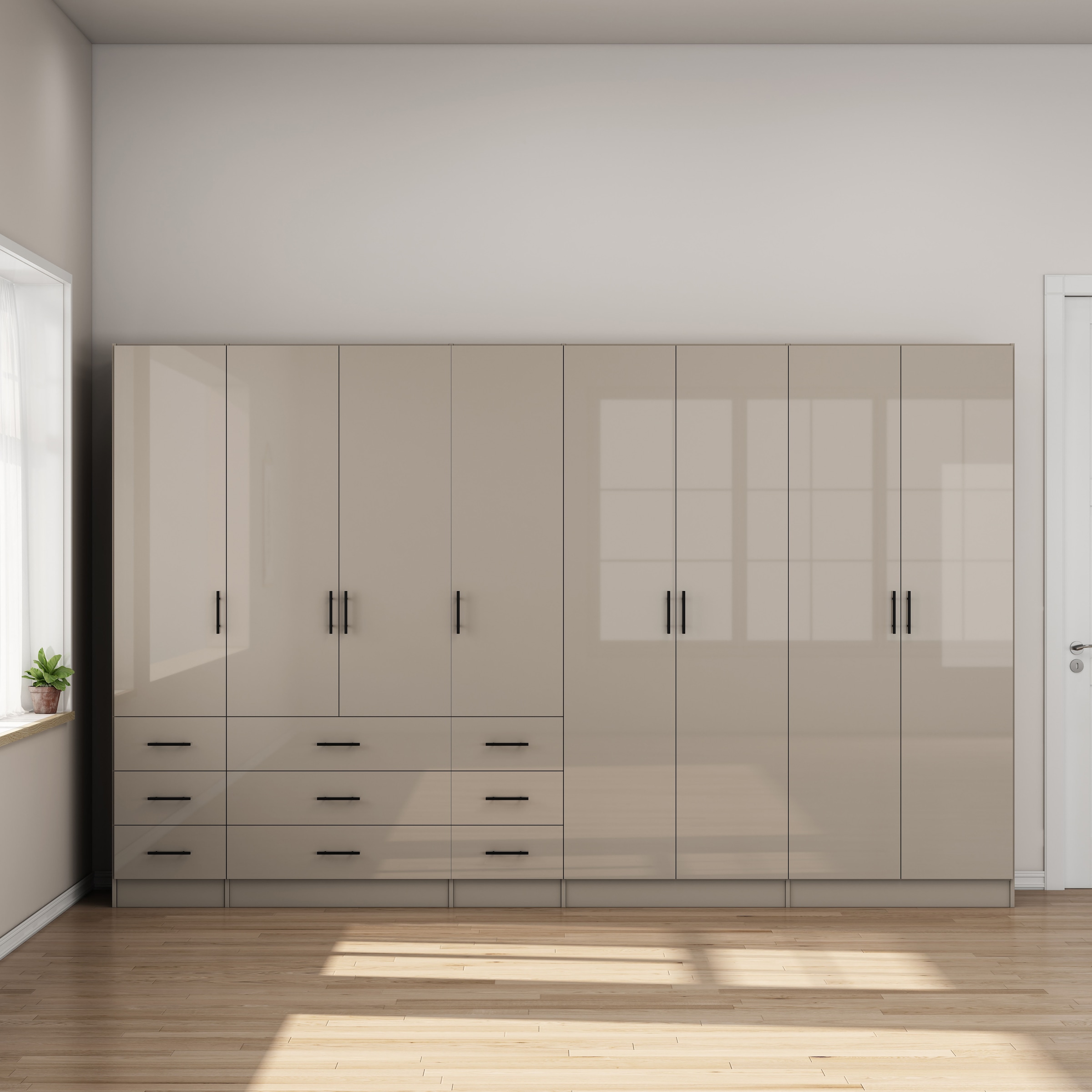 OTTO home Kleiderschrank »Trento Schlafzimmerschrank Garderobe hochglanz« Schrank mit 8 Türen und 9 Schubladen, hochglänzende Fronten