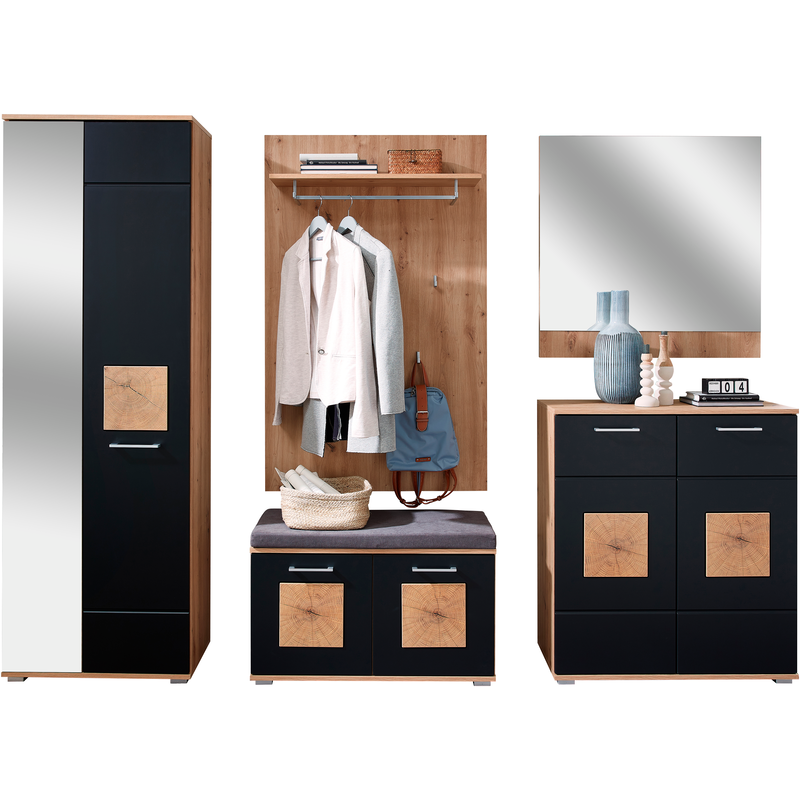 INNOSTYLE Garderoben-Set »Fun Garderoben Set, 263x195x38cm (B/H/T)« 1 Stk. tlg. schwarz / Artisan Eiche MODERN - Die Kombination aus Schwarz,...