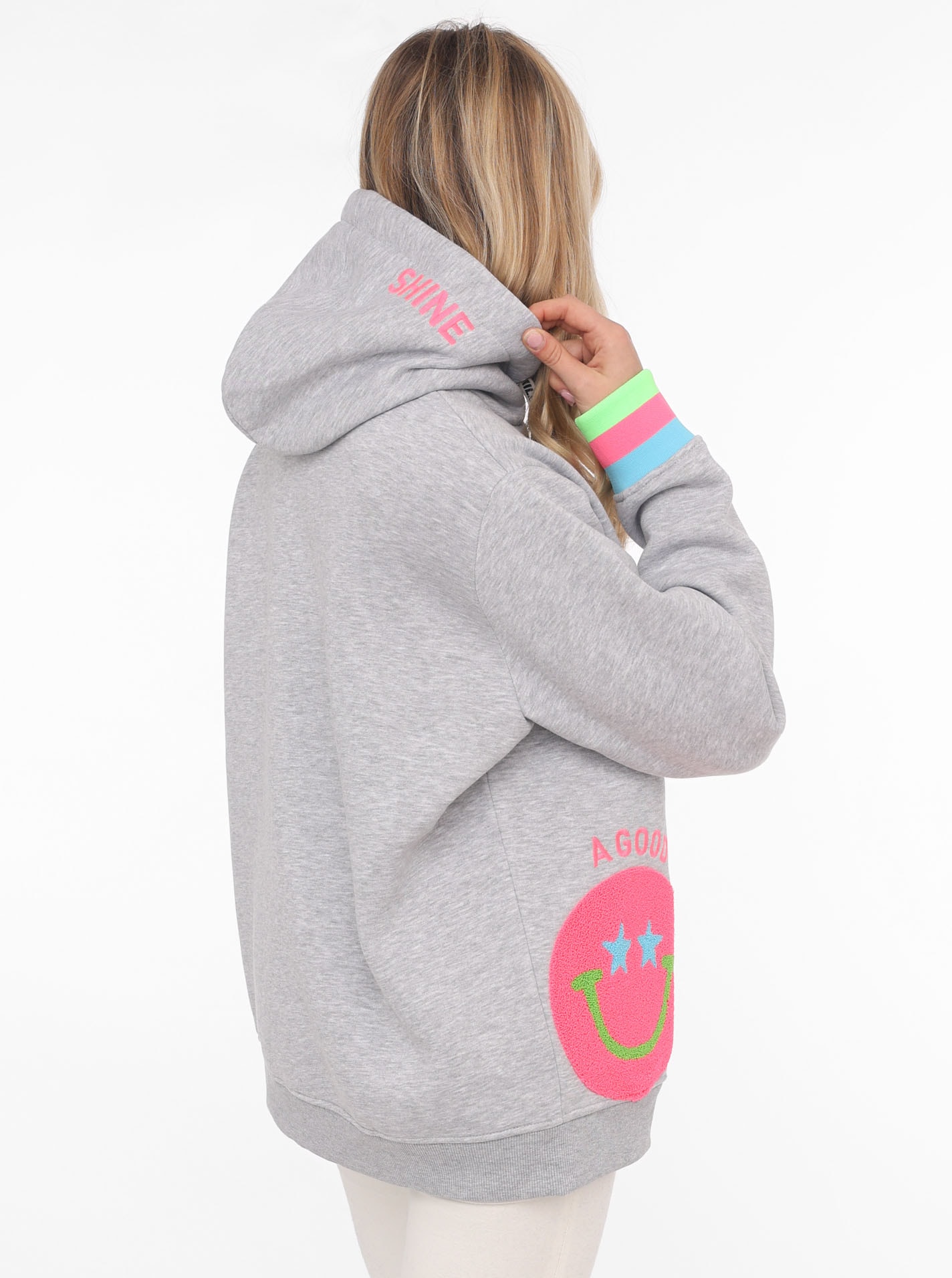 Zwillingsherz Hoodie »Always Happy«, mit Smiley Aufdruck aus Frottee und Neon Details