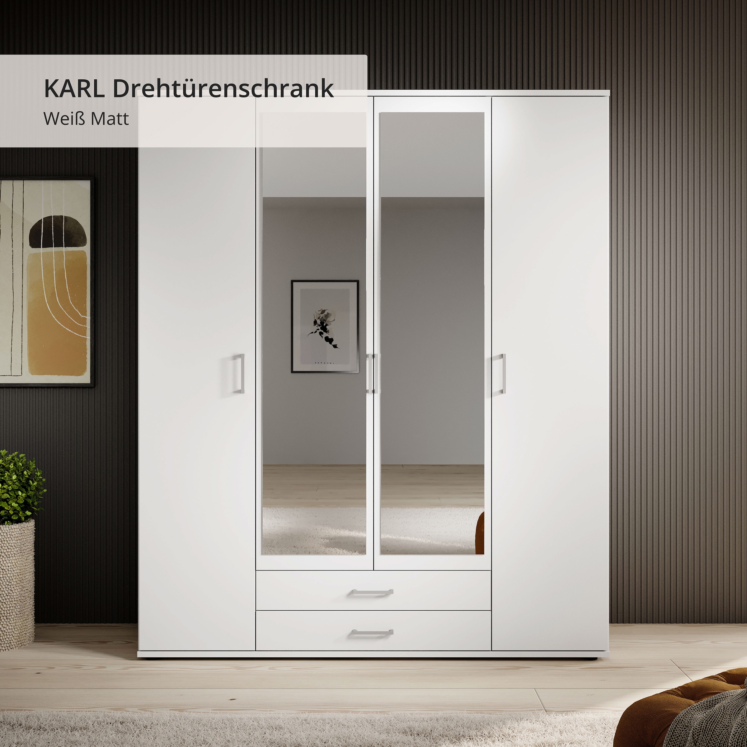 Schlafkontor Kleiderschrank »Karl Drehtürenschrank Schlafzimmerschrank mit Spiegel Garderobe«, in 2 Breiten, mit zusätzlichen Einlegeböden TOPSELLER
