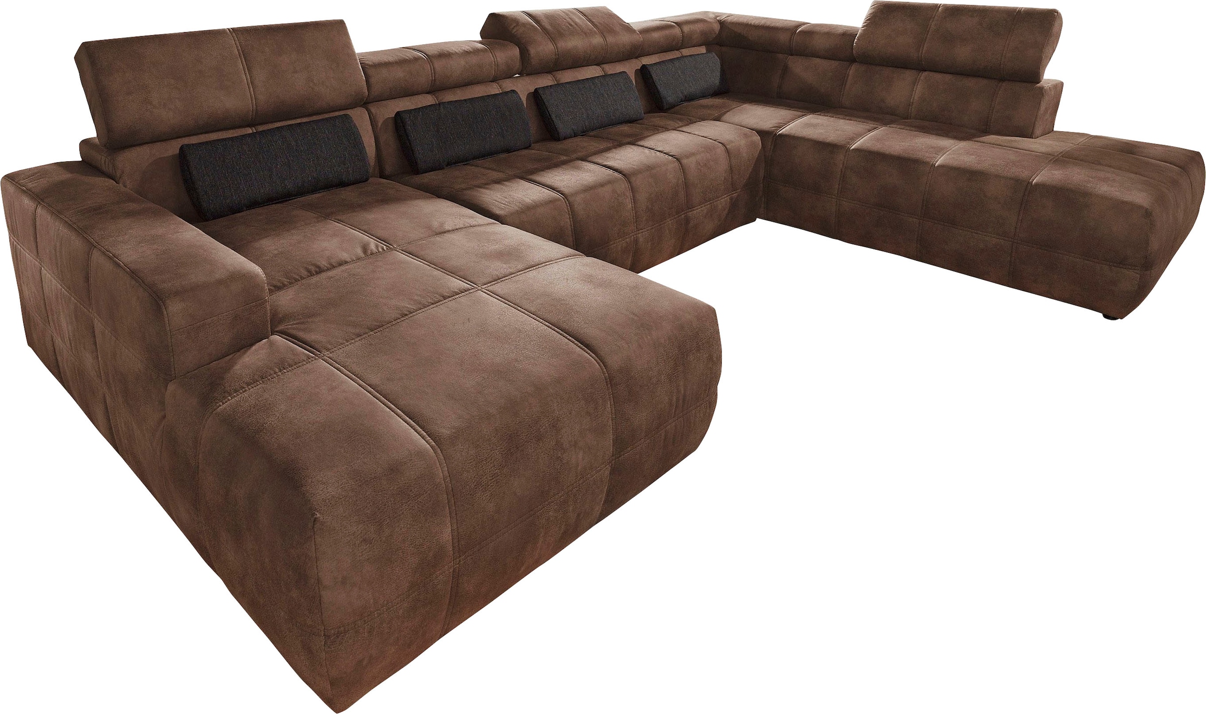 DOMO collection Wohnlandschaft »Brandon, belastbar bis 140kg/ Sitz, B/T: 359/228 cm, U-Form«, mit Sitztiefenverstellung, Luxus-Microfaser in Lederoptik, braun