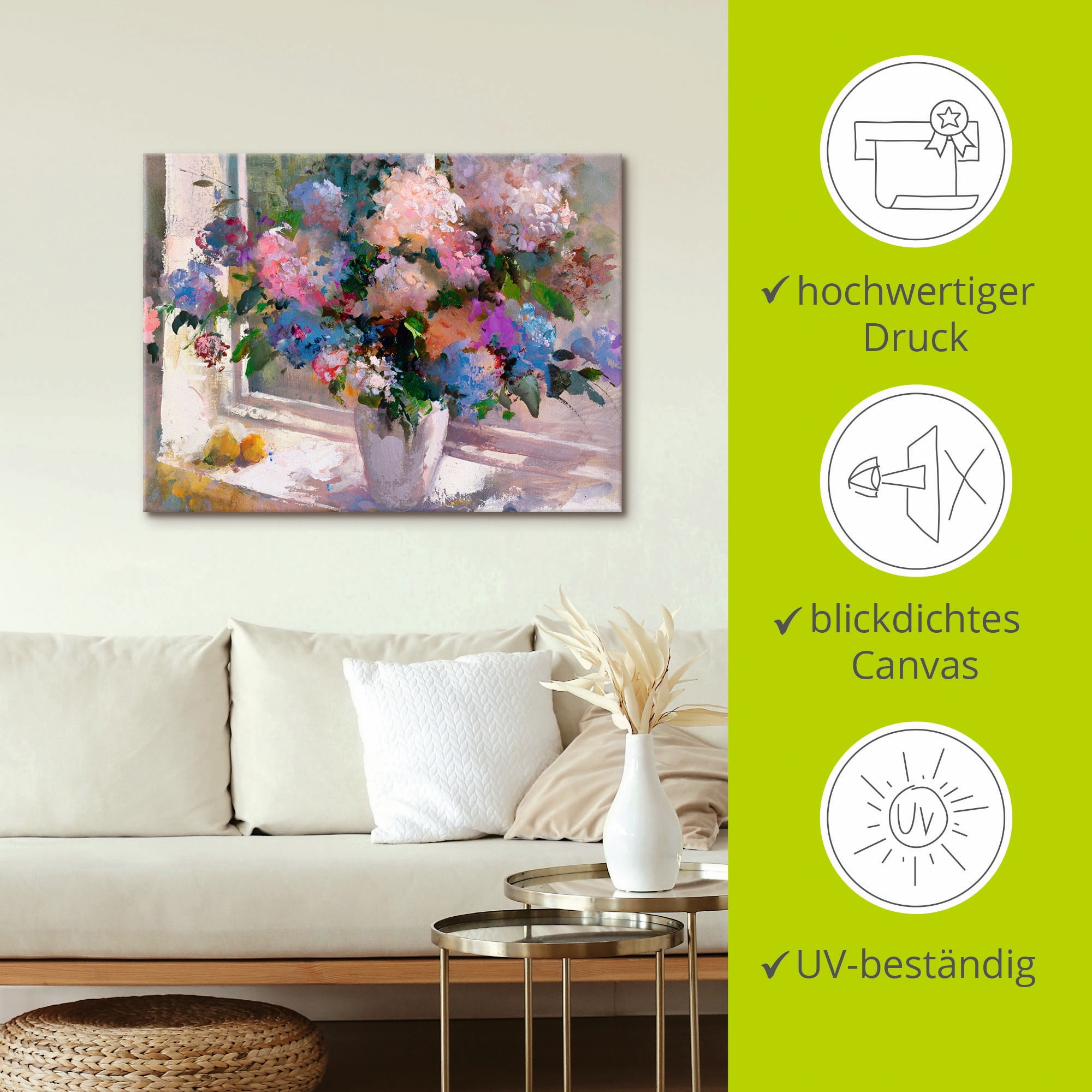 Artland Leinwandbild »Hortensie«, Blumen, (1 St.), auf Keilrahmen gespannt
