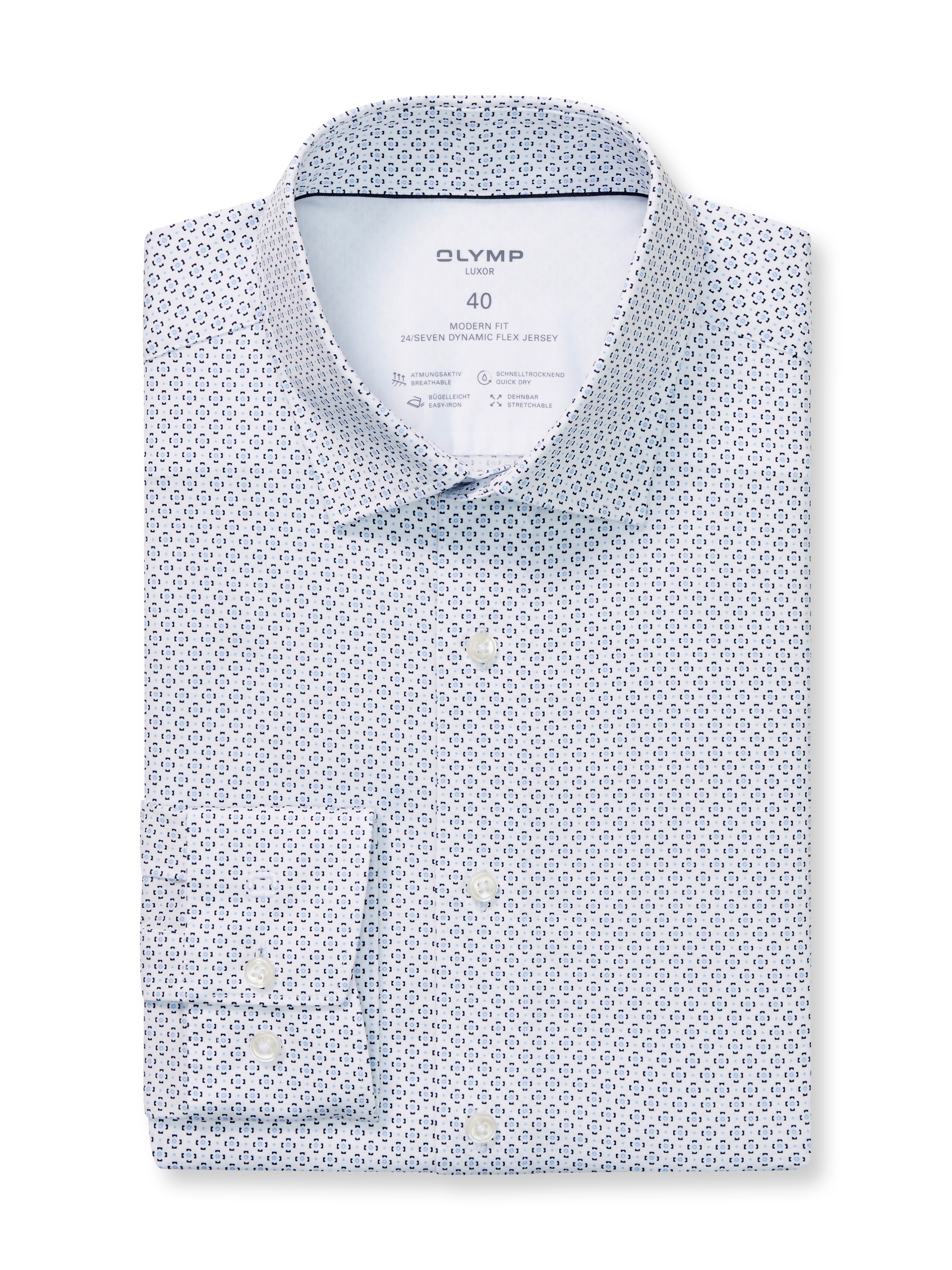 OLYMP Langarmhemd »Luxor 24/Seven modern fit«, Atmungsaktiv, gemustert, modern fit, Jersey, Businesshemd