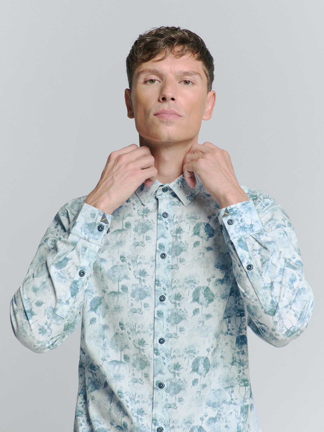 NO EXCESS Langarmhemd »No Excess Stretchhemd mit Print Shirt Stretch Allover Printed«