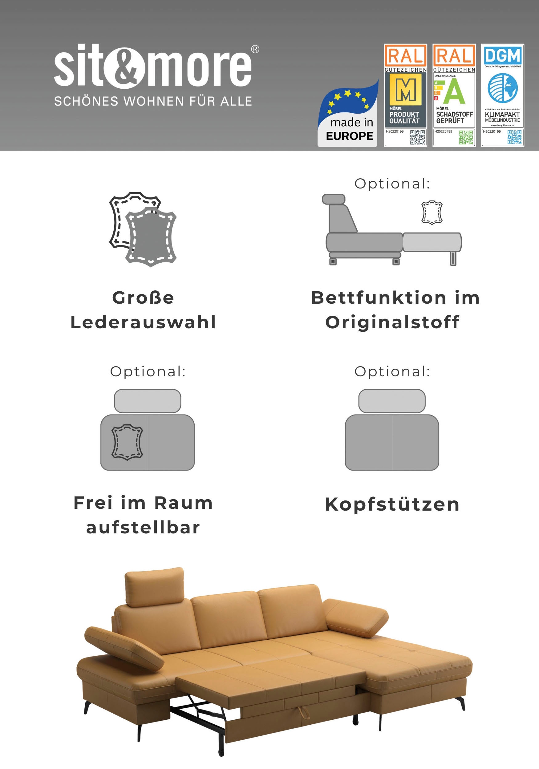 sit&more Ecksofa »Morris Jubi, Ottomane, Breite 238 cm« mit Armteilfunktion, wahlweise mit Schlaffunktion
