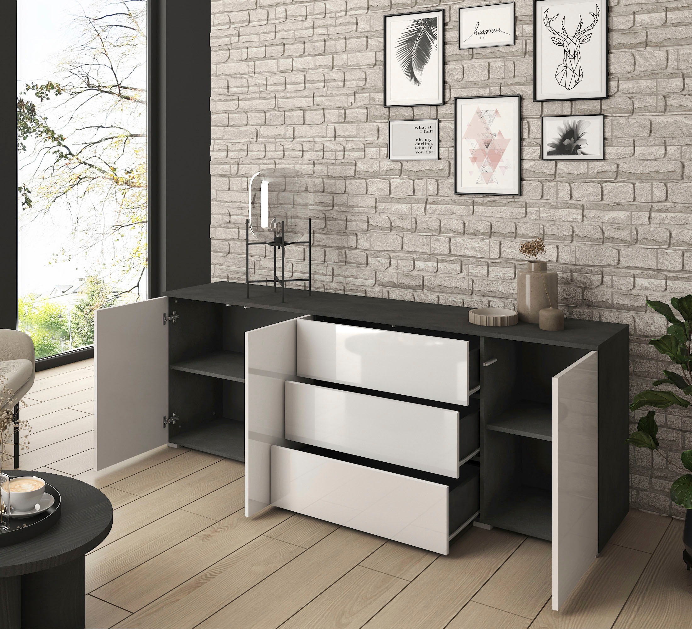 INOSIGN Sideboard »PARIS«, (1 St.), Moderne 190cm breite grifflose Kommode, vielseitig einsetzbar