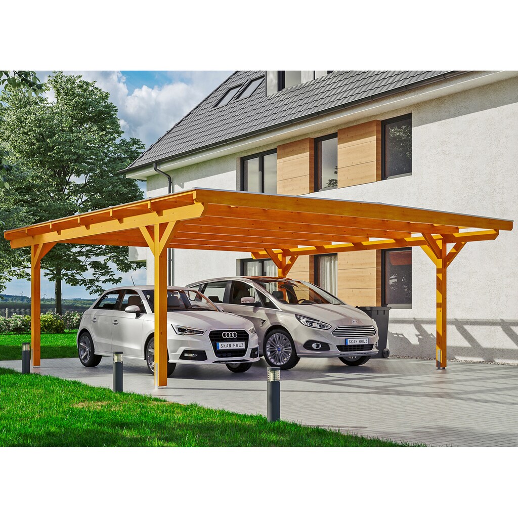 Skanholz Doppelcarport »Odenwald«, Leimholz-Nordisches Fichtenholz, 546 cm, hellbraun