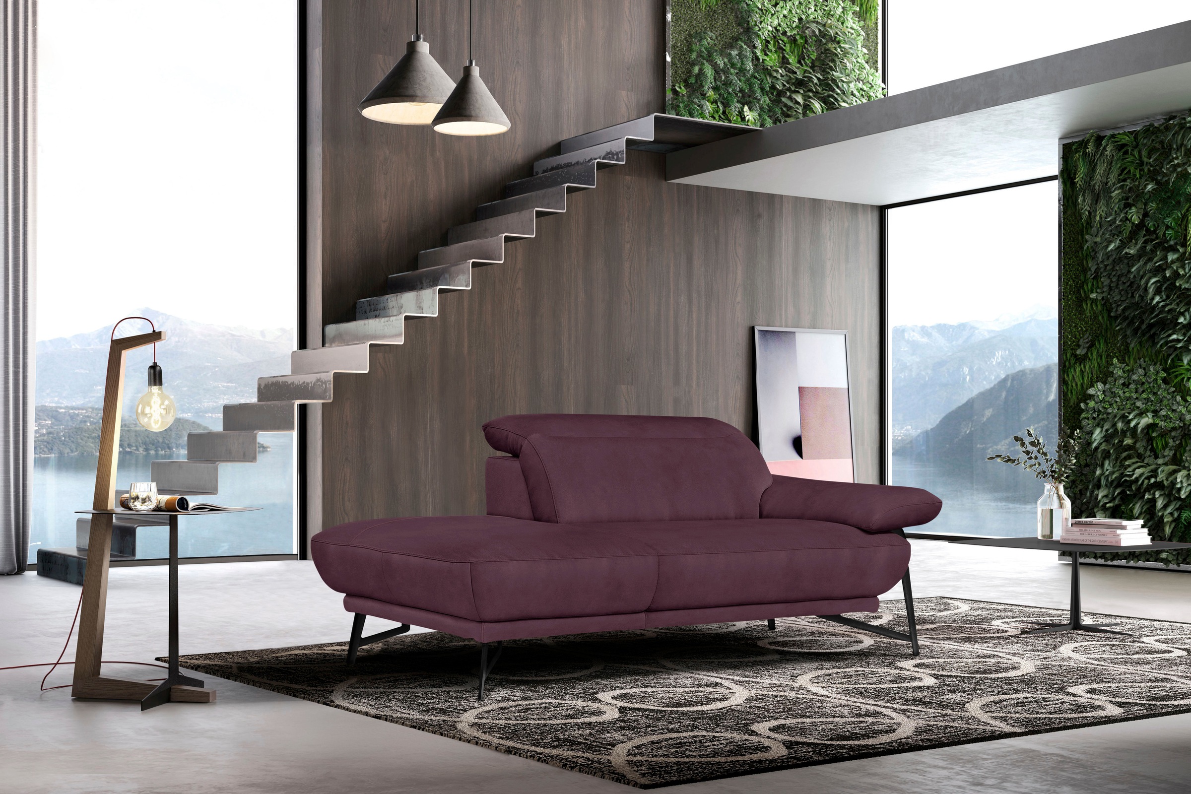 Egoitaliano Sofa »Anais, Design mit hohem Sitzkomfort, Fußfarbe schattengrau«, Set, Kopfteil verstellbar, Luxus-Microfaser, plum