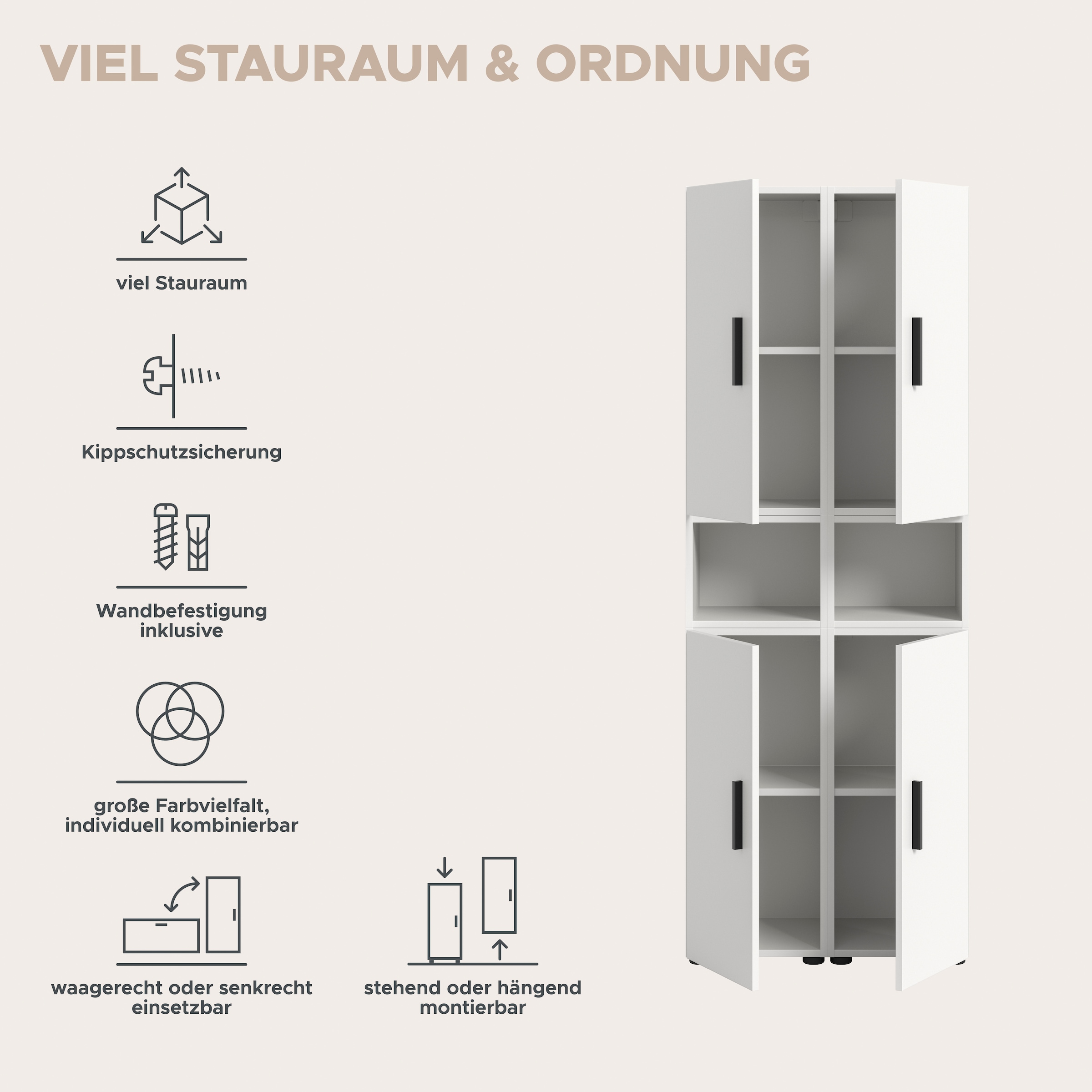 Home affaire Wohnwand »ENESTE, 6-teilig, in verschiedenen Farben, individuell kombinierbar« verschiedenste Kombinationmöglichkeiten, stehend oder hängend, 2 Stk. tlg.