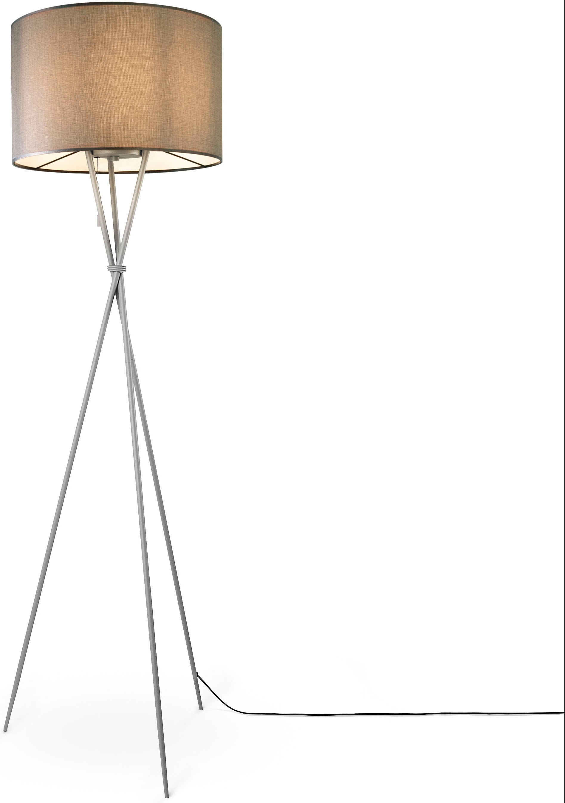 Paco Home Stehlampe »KATE CANVAS UNI COLOR«, Leuchtmittel E27 | ohne Leuchtmittel, Wohnzimmer Dreibein Stoffschirmlampe Standleuchte Textil Schirm E27