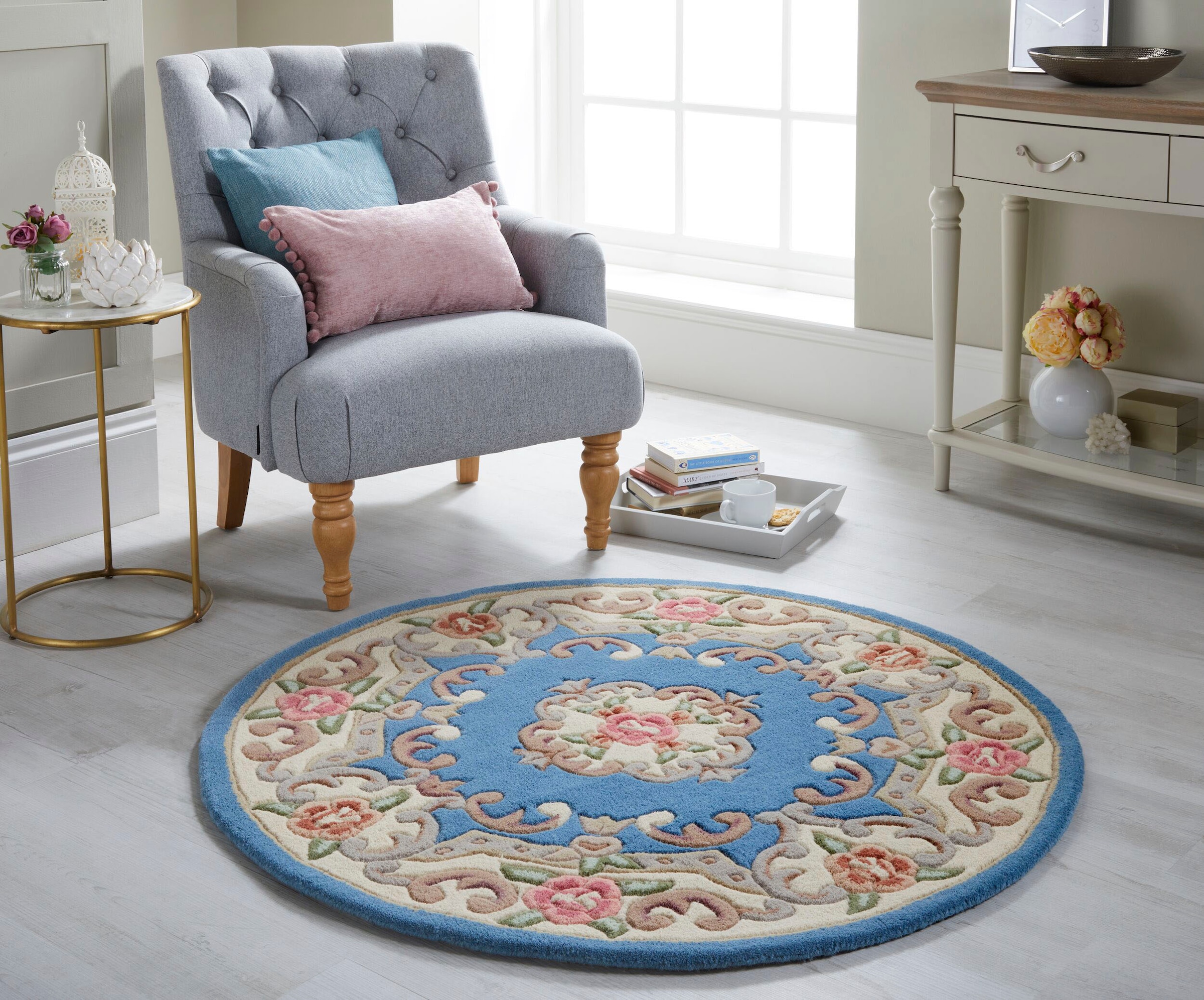 FLAIR RUGS Wollteppich »Aubusson«, rund, 10 mm Höhe