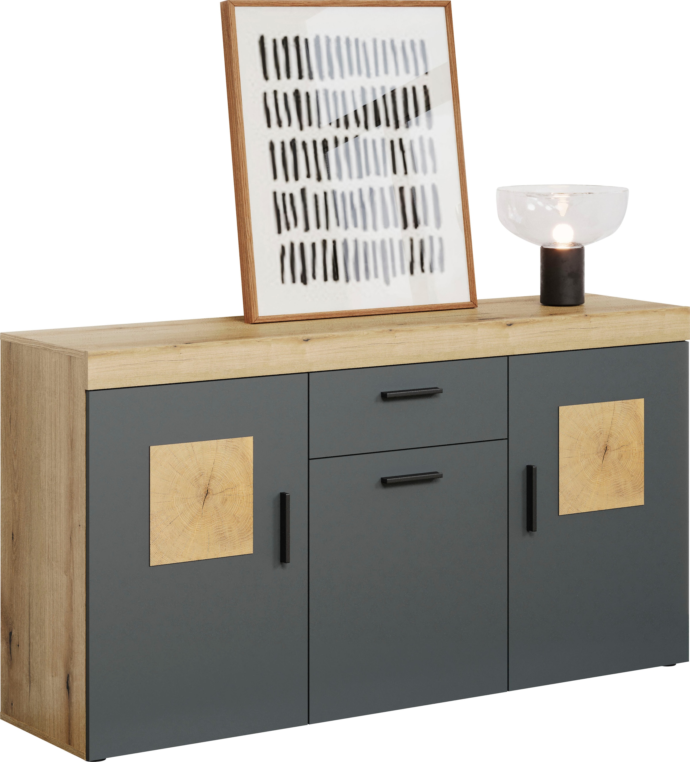 Home affaire Sideboard »Ghent«, (Packung, 1 St.), Kommode mit Hirnholzapplikationen - (B/T/H): 160/42/86 cm