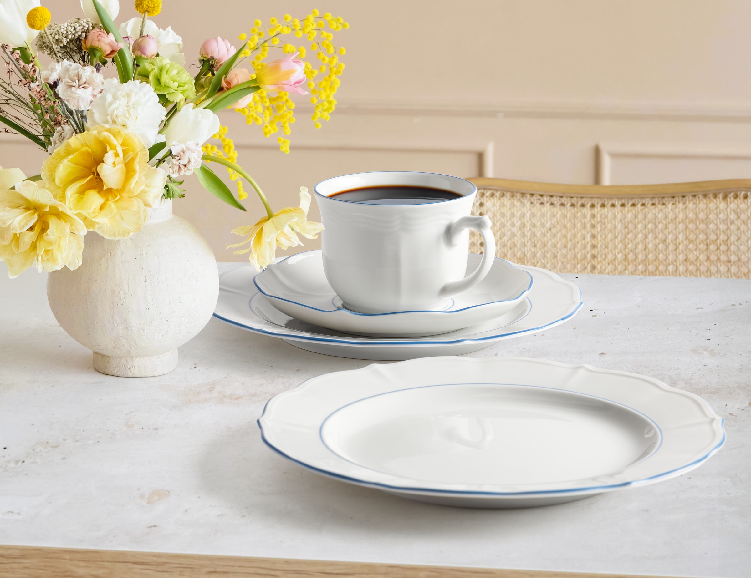 Seltmann Weiden Kaffeeservice »Kaffeeservice 18-teilig Sonate Blue Lines« Kaffeetasse, Untertasse, Teller