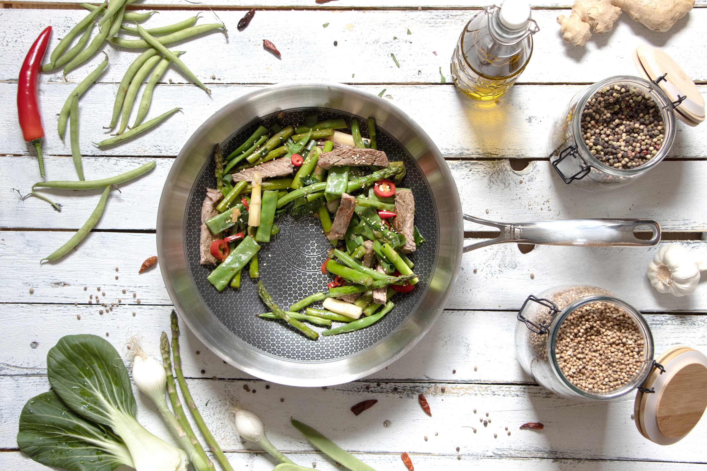 Elo Premium Wok »Relief Evolution Wokpfanne« Edelstahl 18/10 1 tlg. tlg. durchgehender Aluminium-Kern, außen magnetischer Edelstahl