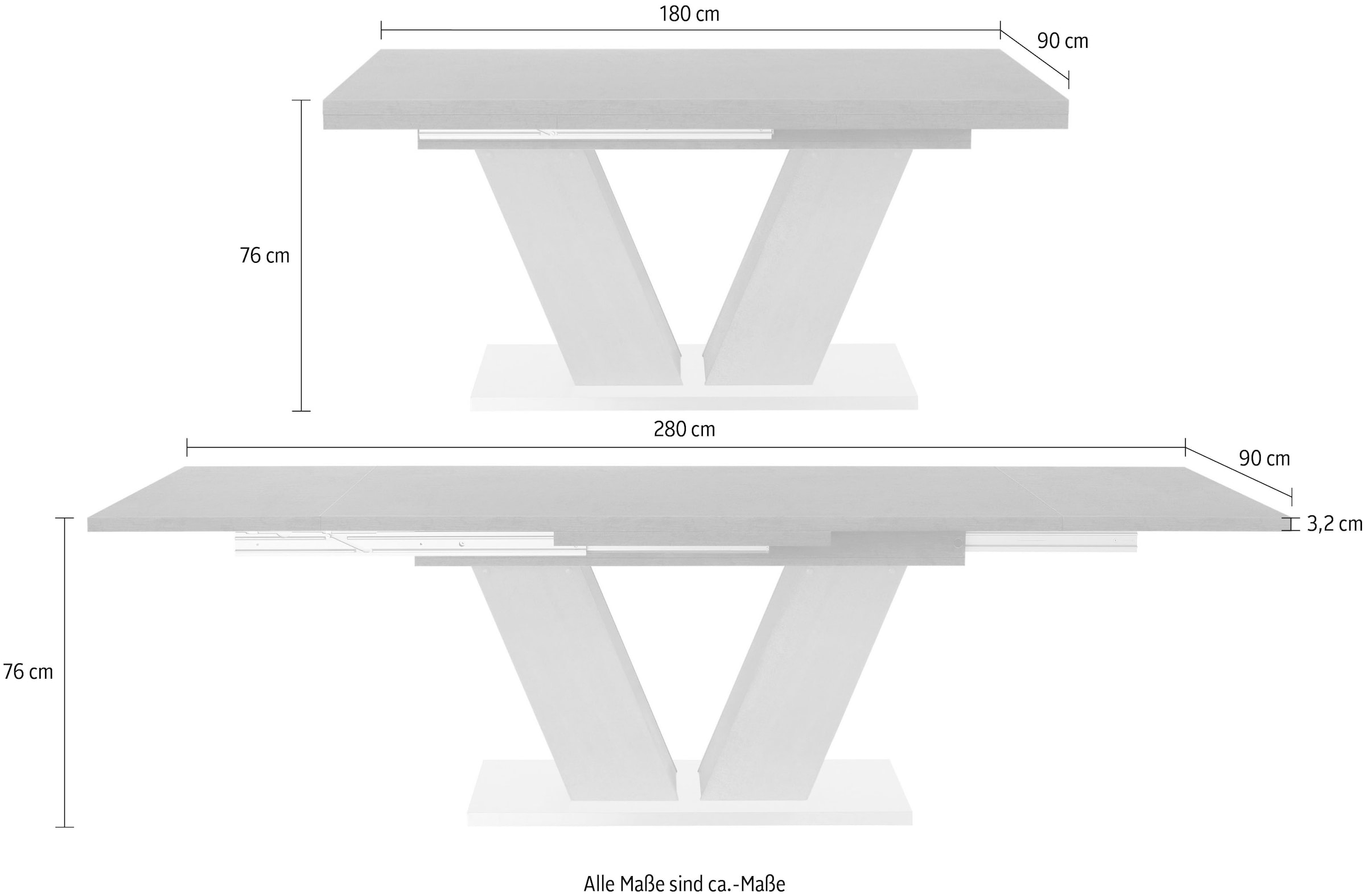 mit Auszugsfunktion, Raten Esstisch in D«, »Komfort cm V-Gestell und Mäusbacher graphit mit auf 180-280 Breite bestellen