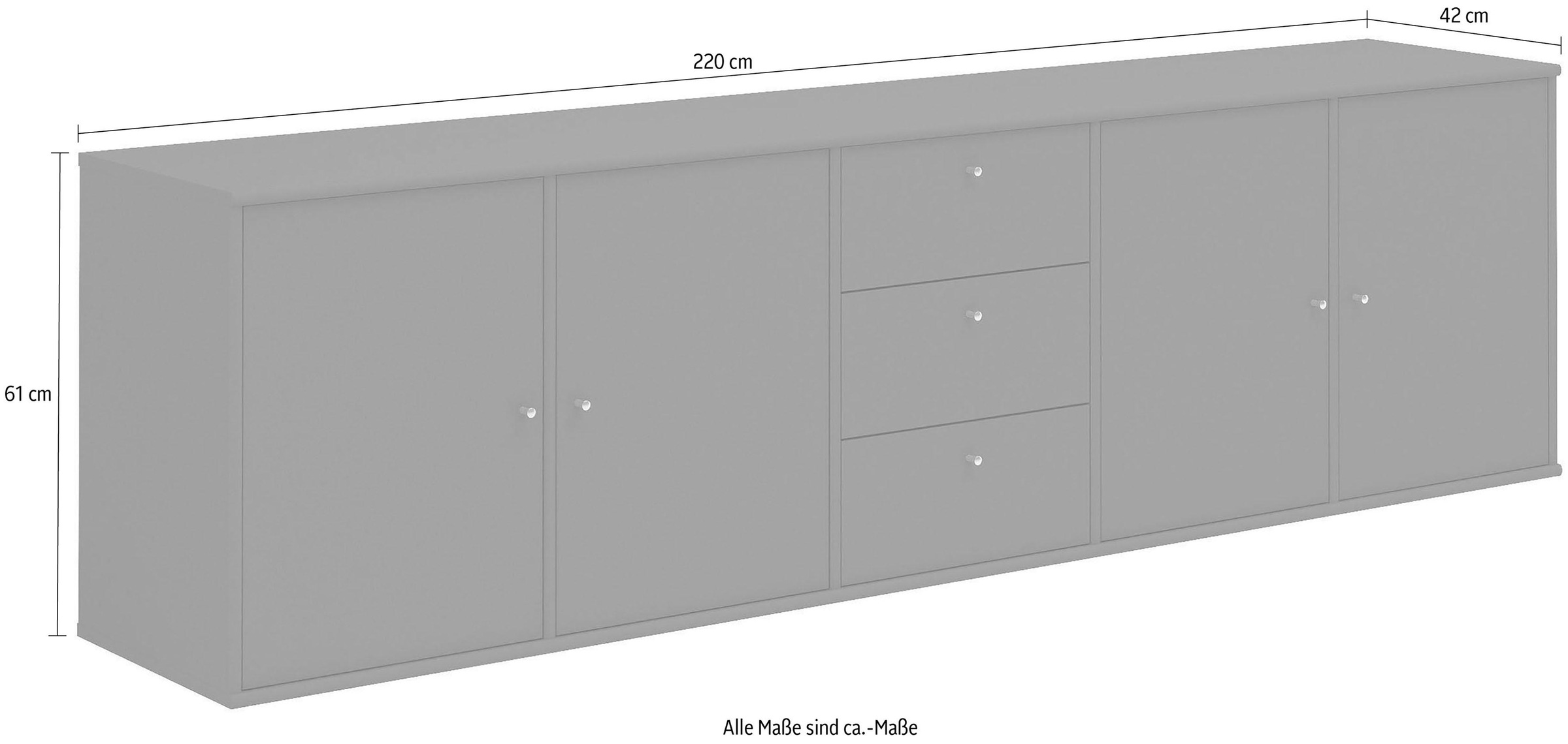 Hammel Furniture Sideboard »Mistral, Hochwertig Schrank, hängend/stehend montierbar«, mit Türen und Schubladen, B: 220 cm, anpassungsbar Designmöbel