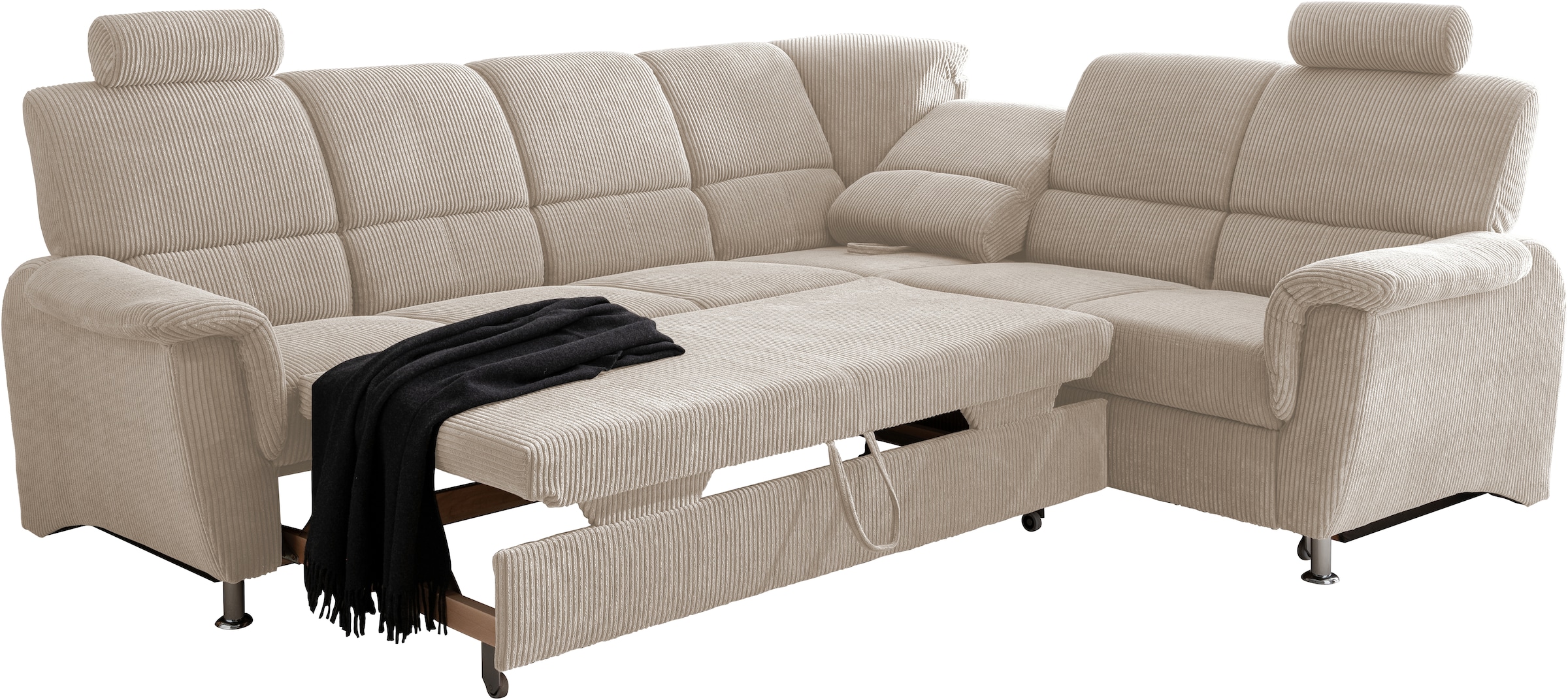 Home affaire Ecksofa »Pisa L-Form, mit Schlaffunktion, Stauraum, 2x höhenverstellbare«, Kopfstützen und Relaxfunktion im Eckelement