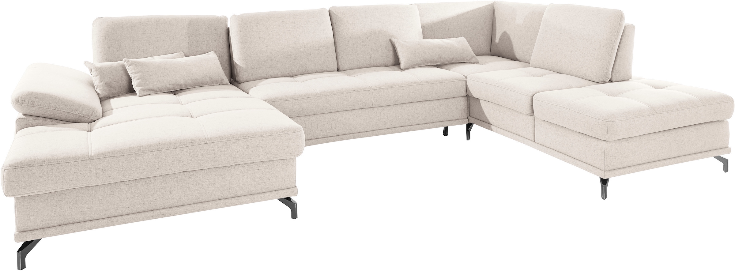 PLACES OF STYLE Wohnlandschaft »Costello U-Form, B: 363 cm mit Sitztiefen-, Armteilverstellung &« 3 Nierenkissen, optional Bettfunktion & Bettkasten