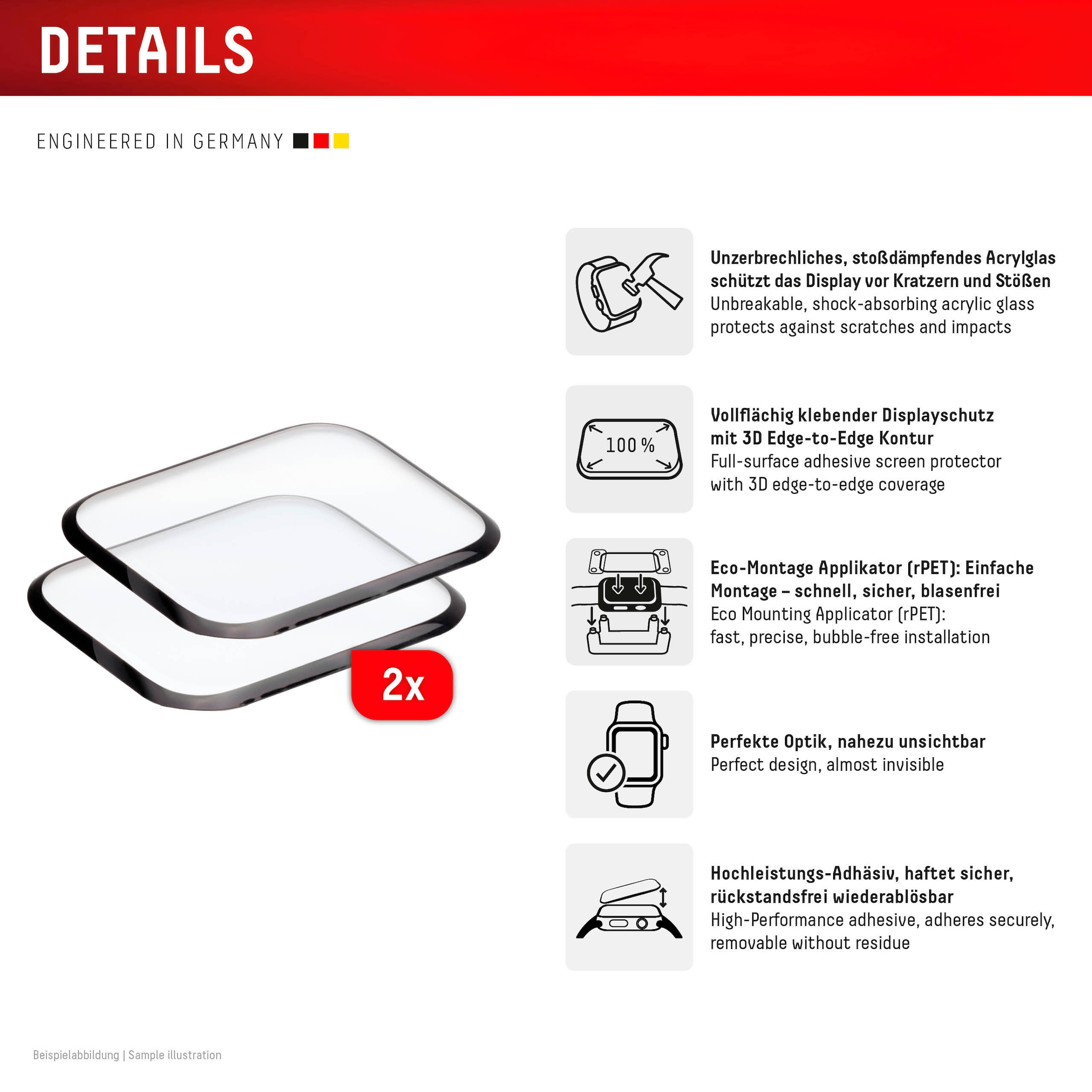 Displex Displayschutzglas »Smartwatch Glass Unbreakable Protector Full Cover« für Apple Watch Ultra 49 mm;Apple Watch  Ultra 2 49 mm;Apple Watch Ultra 3 49 mm Packung, 2x Acrylglas Protector,  Displayschutzfolie, kratz- & stoßfest