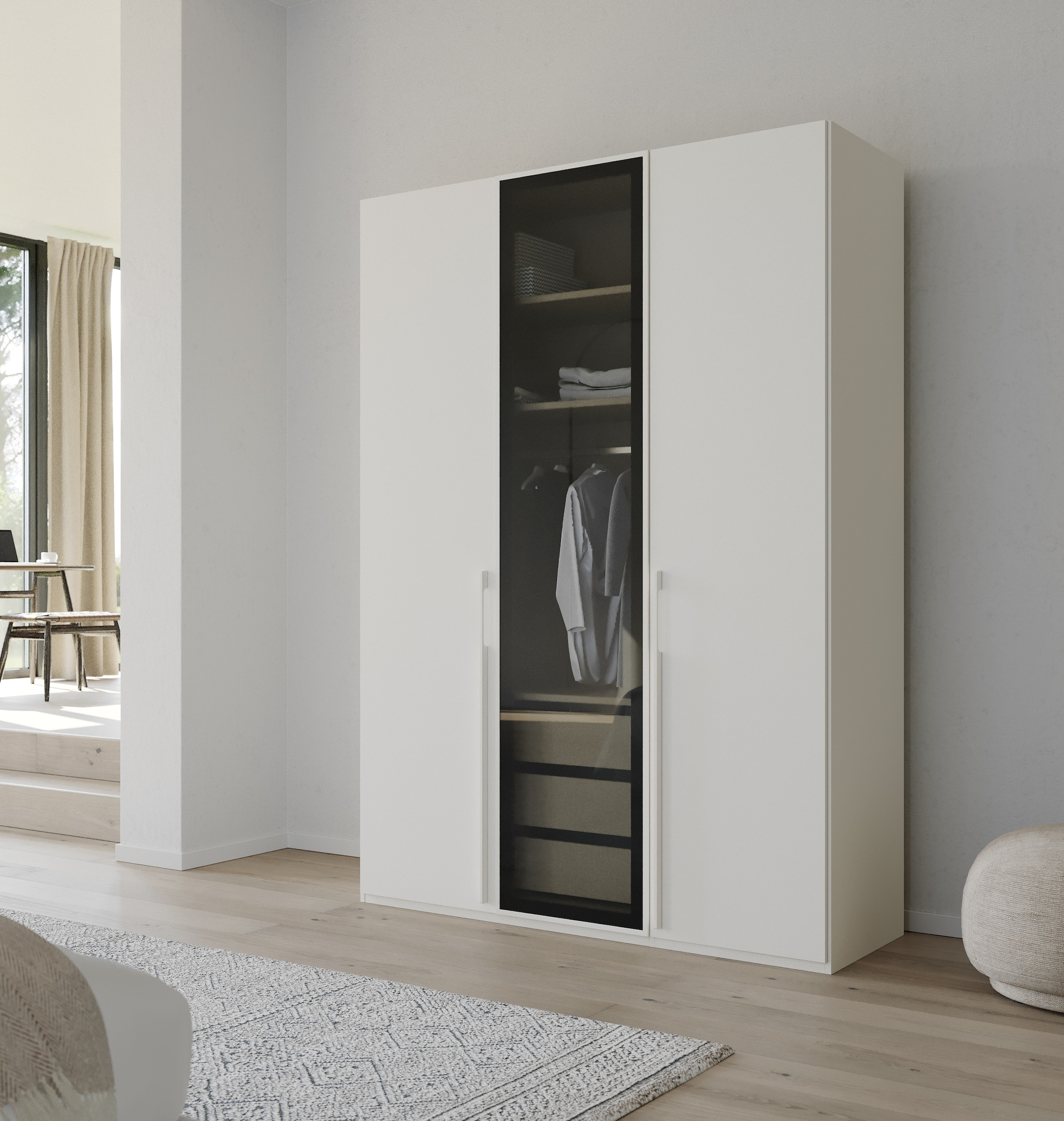 rauch Drehtürenschrank »Kleiderschrank Schrank Garderobe SKAT SHINE mit hochwertigem,«, transparentem Grauglas inkl. umfangreichem Zubehör MADE IN GERMANY