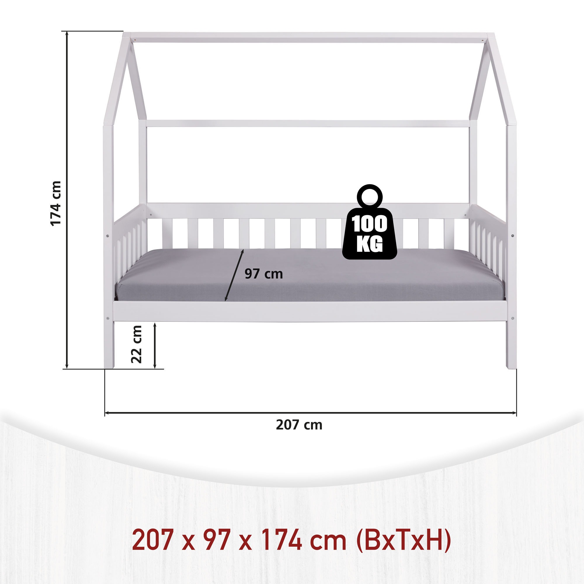 Inter Link Hausbett »Funky Housebed, Kinderbett, Himmelbett« Spielbett aus Kiefer Massiv, ohne Lattenrost, 90 x 200 cm