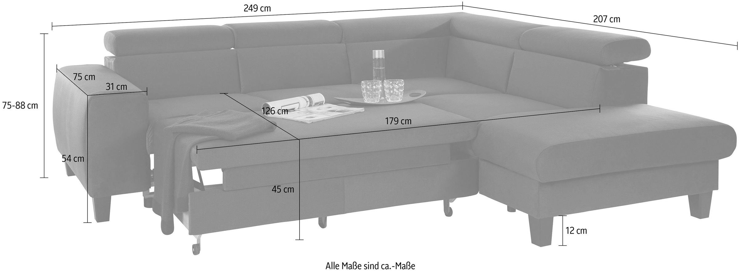 COTTA Polstergarnitur »Morven L-Form«, (Set), Set bestehend aus: Ecksofa mit Kopfteilverstellung & Hocker