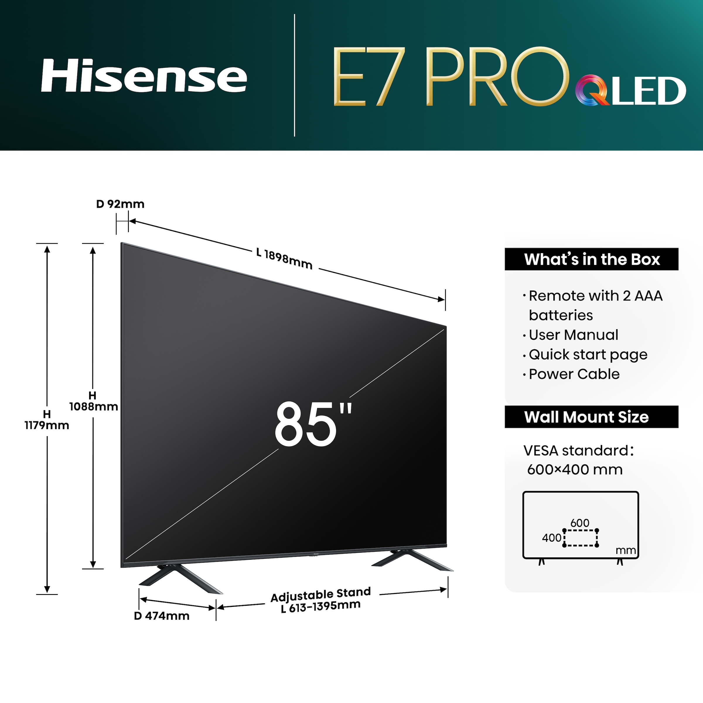 Hisense QLED-Fernseher »85E77NQ PRO«, 4K Ultra HD, Smart-TV, 4K UHD, QLED