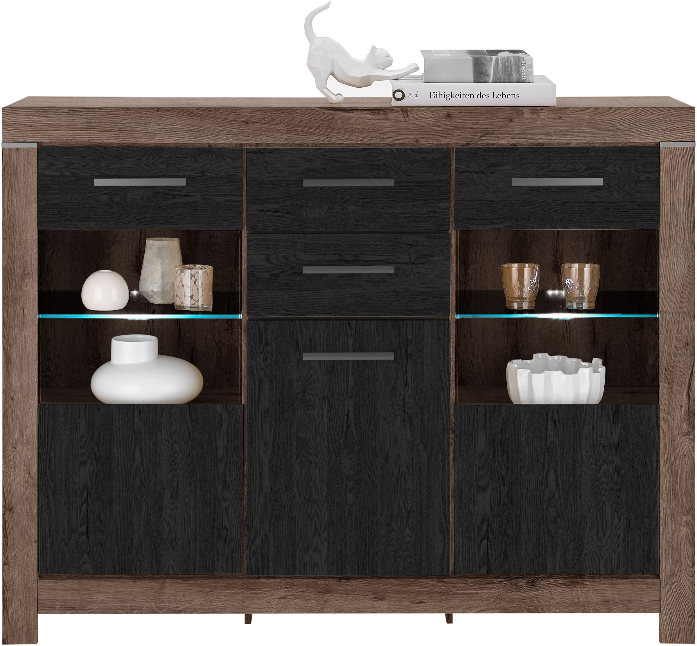 HBZ Highboard »Balin mit LED-Beleuchtung, BxHxT 160x125x45 cm«, (1 St.), Mit 2 Türen und 1 Tür mit Teilverglasung