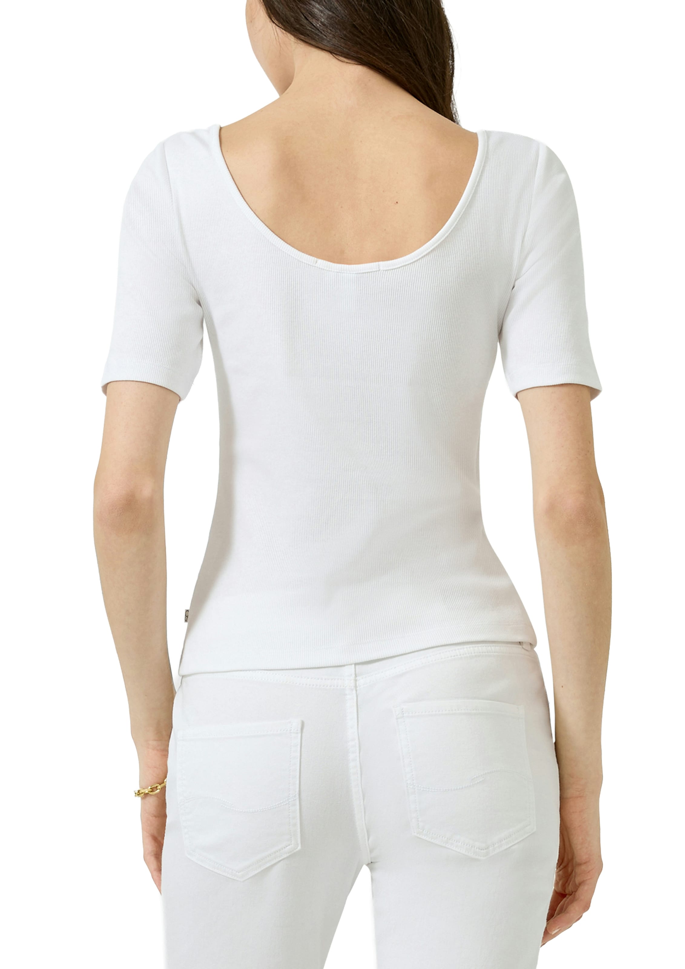 QS Rundhalsshirt Sommershirt mit weitem Rundhals vorn und hinten