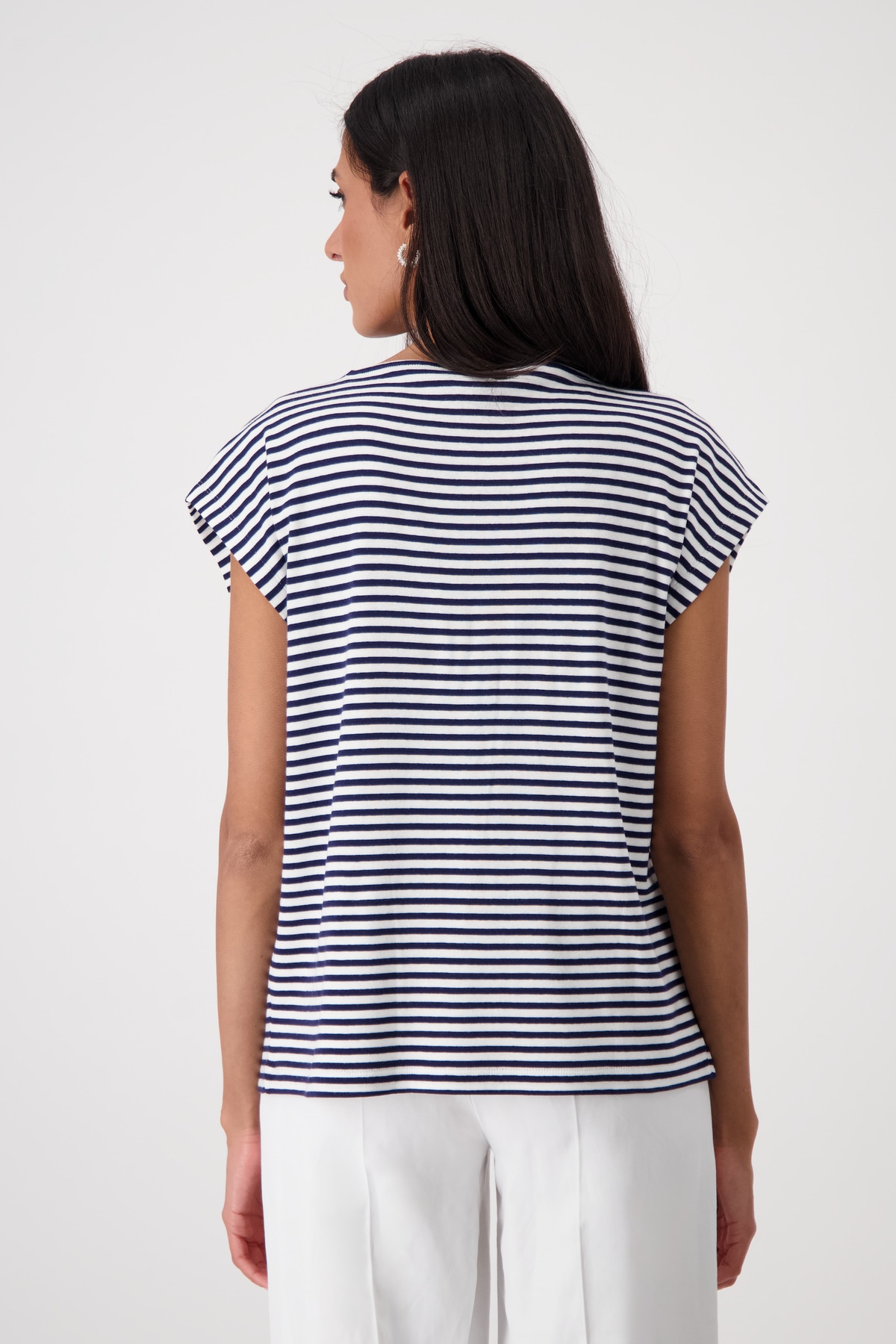 Monari T-Shirt »Shirt Ringel + Druck«, Mit Rundhalsausschnitt