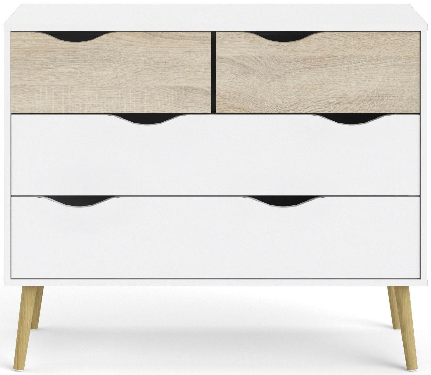 andas Kommode »Oslo, Aufbewahrung, Schubladenschrank, Stauraum«, Sideboard mit 4 Schubladen, Vollholzbeine, Breite 99 cm, Höhe 82 cm