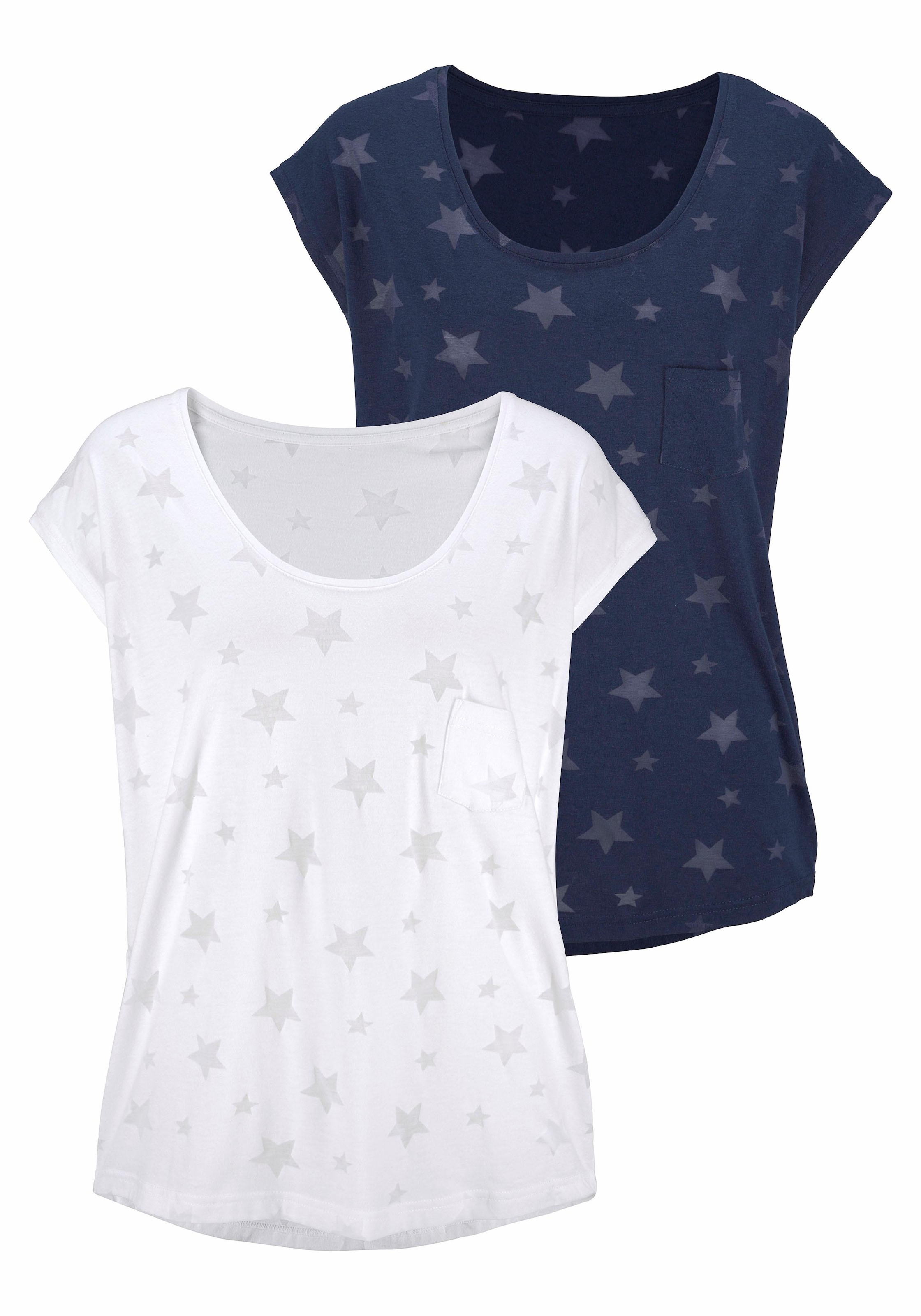 mit (2er-Pack), T-Shirt, im Online-Shop leicht Sternen Beachtime Ausbrenner-Qualität transparenten bestellen