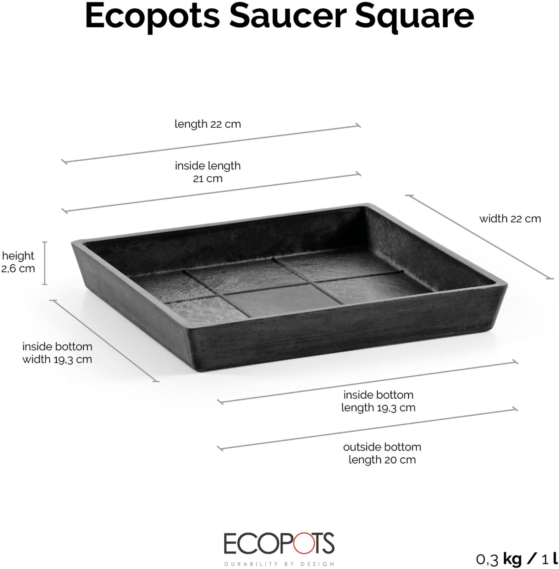 ECOPOTS Topfuntersetzer »Quadratisch 25 Dunkelgrau« für innen und außen: frostsicher, bruchsicher und lichtbeständig