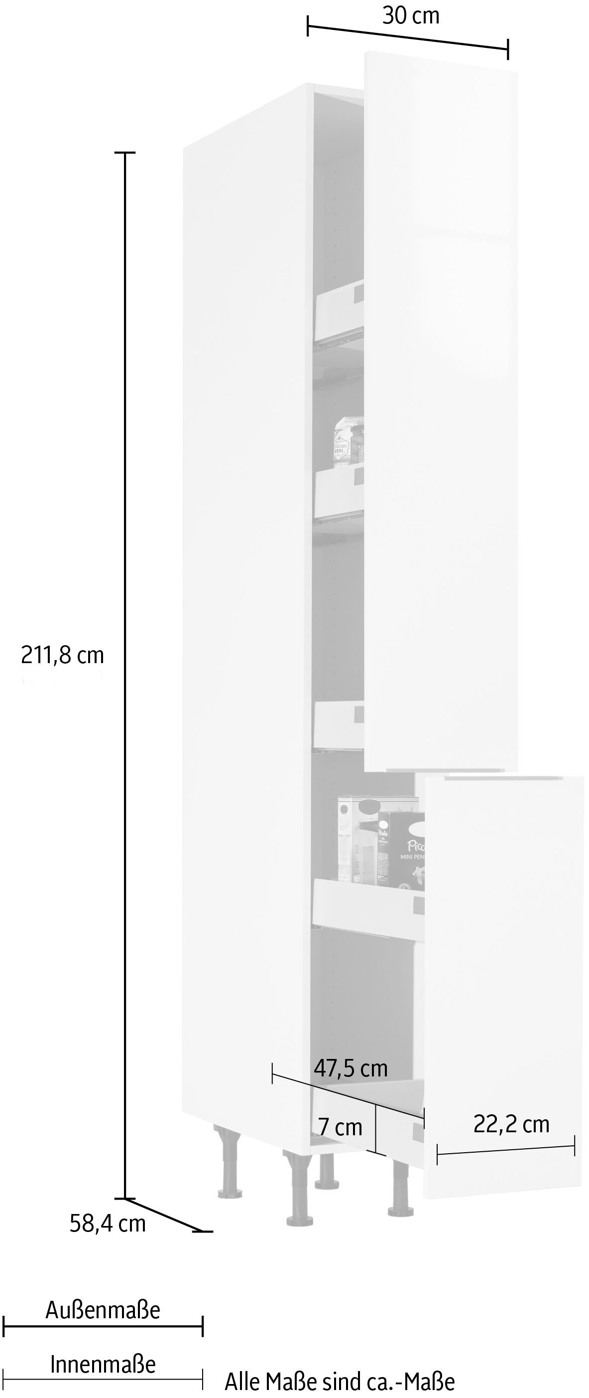 OPTIFIT Apothekerschrank »Tara«, mit 2 Vollauszügen und 5 Ablagen, Soft-Close-Funktion, Breite 30 cm