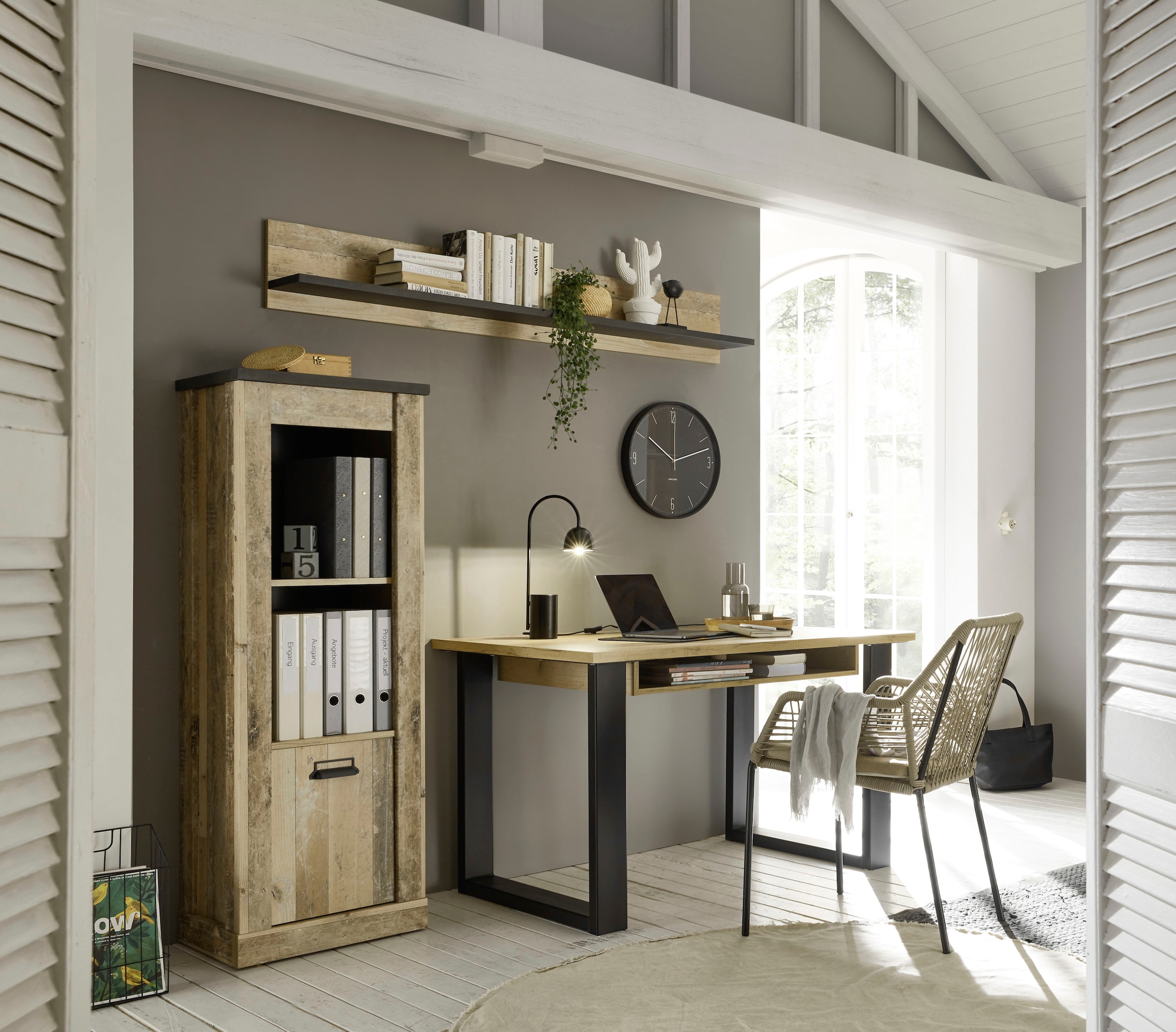 Home affaire Wäscheschrank »SHERWOOD Hochkommode Kommode Schrank«, in modernem Holz Dekor, mit Apothekergriffen aus Metall, Höhe 146 cm