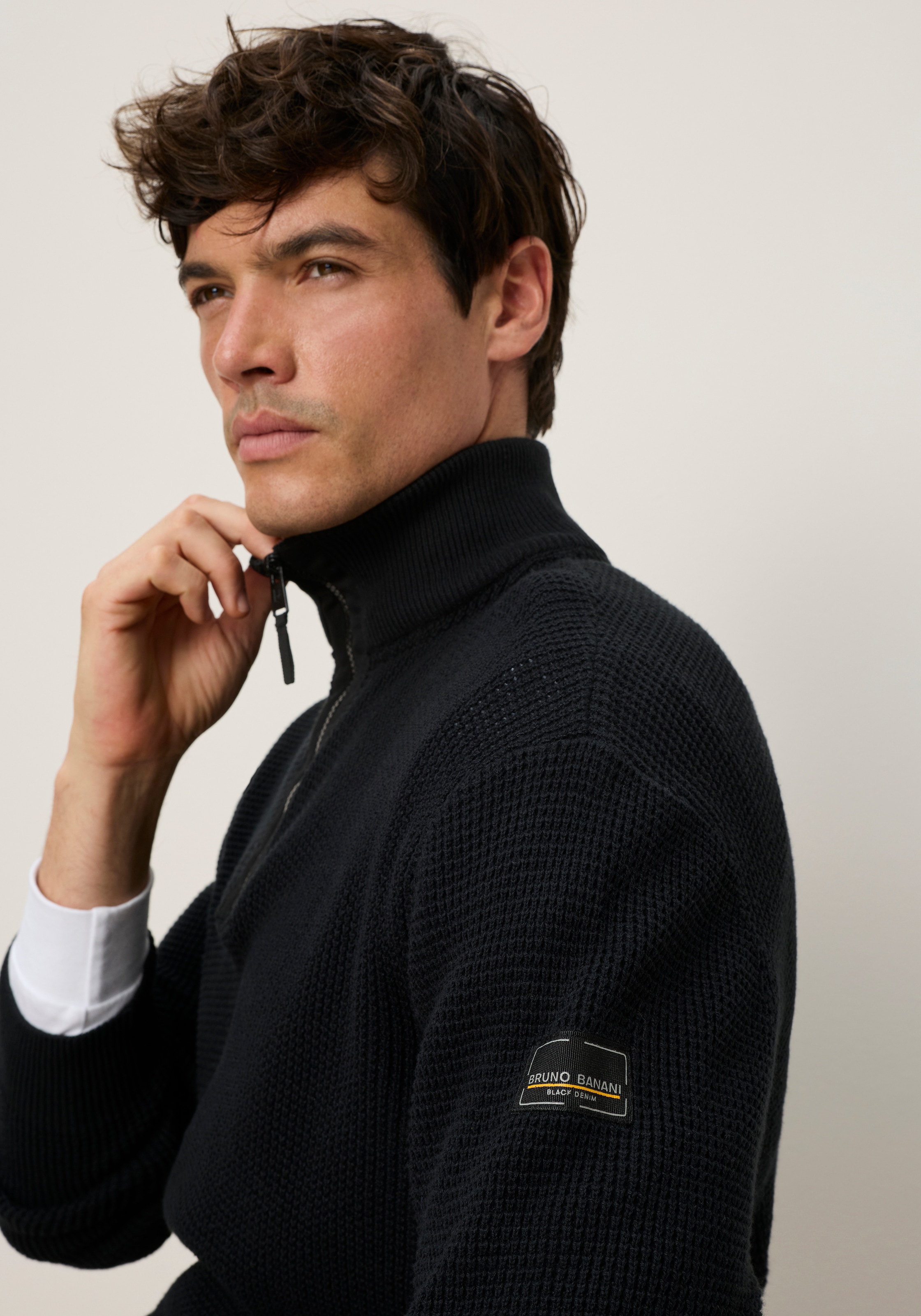 Bruno Banani Troyer mit Reißverschluss, Regular Fit, aus Baumwolle, unifarben, Langarm