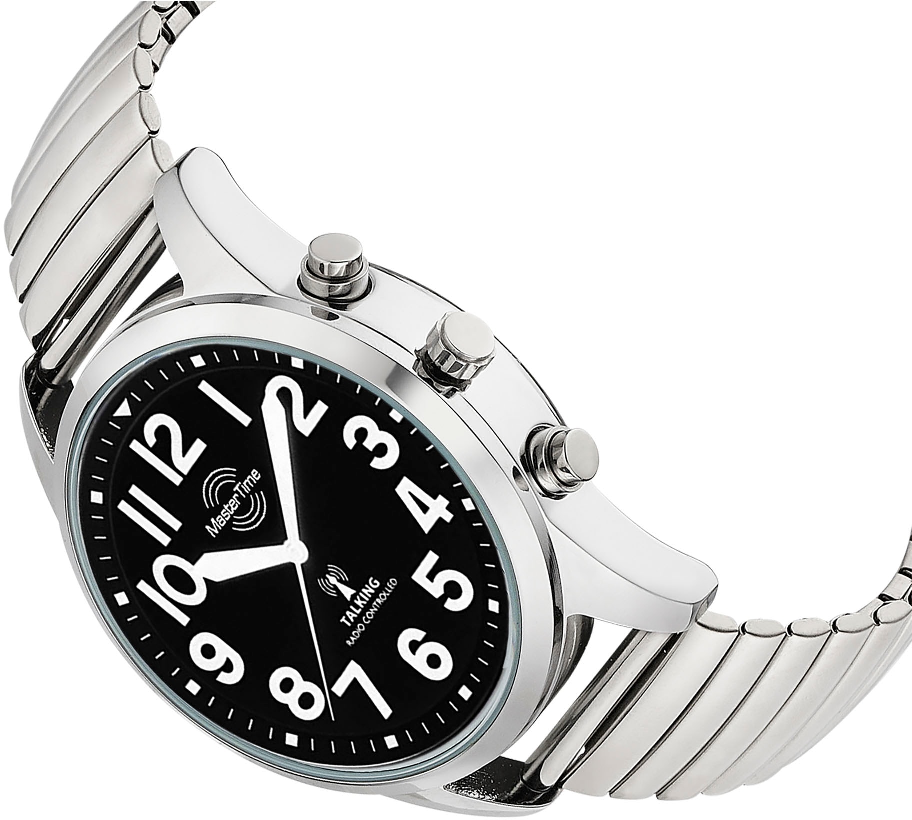 MASTER TIME Funkuhr »Sprechende Funkuhr«, Armbanduhr, Quarzuhr, Herrenuhr, Datum, Flexband, Zugband