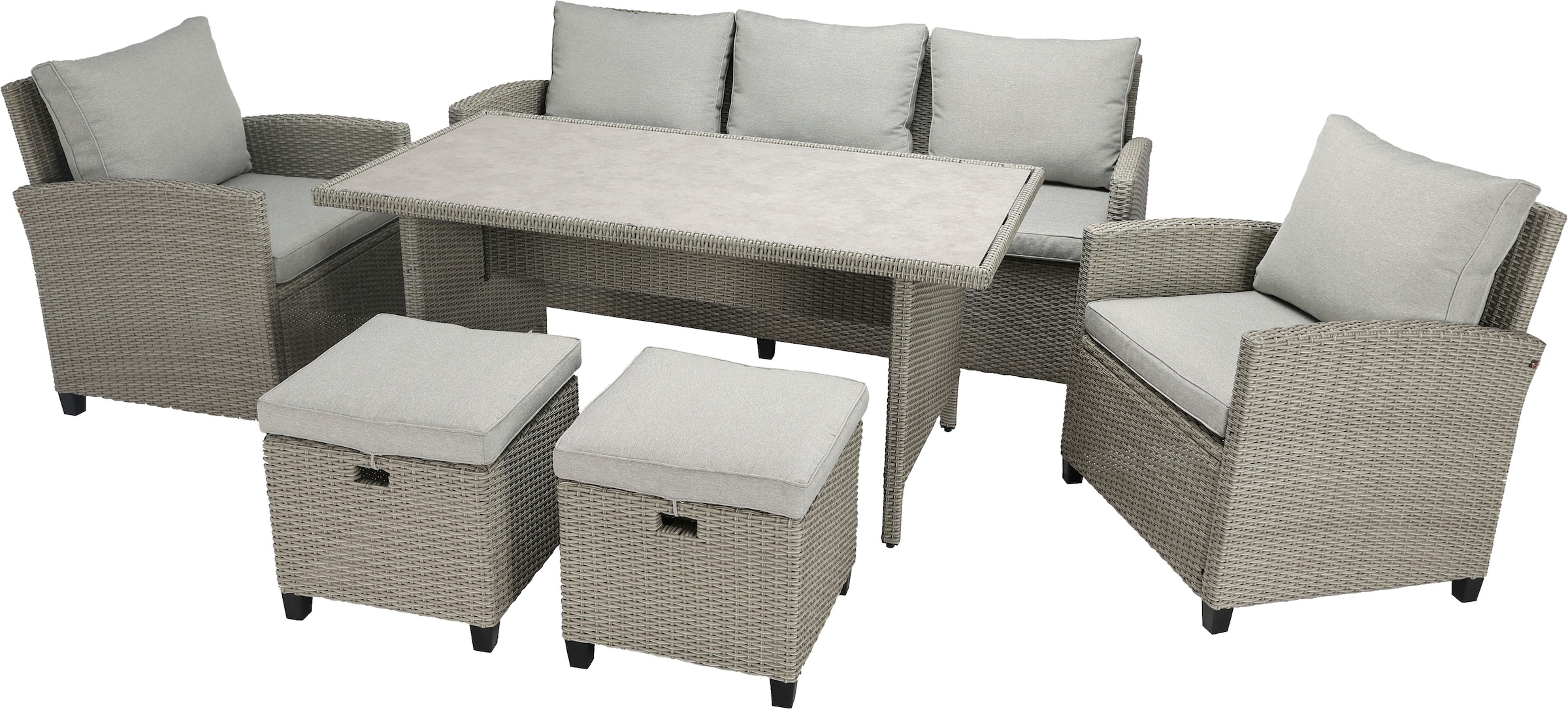 KONIFERA Gartenlounge-Set »Amsterdam XL« Set, 16 tlg. tlg. bestehend aus 2 Sesseln, 2 Hocker, 1 Sofa, 10 Sitzauflagen, 1 Tisch